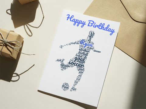 Personalised Soccer Birthday Card - Custom Name & Message - Unique Football Word Art