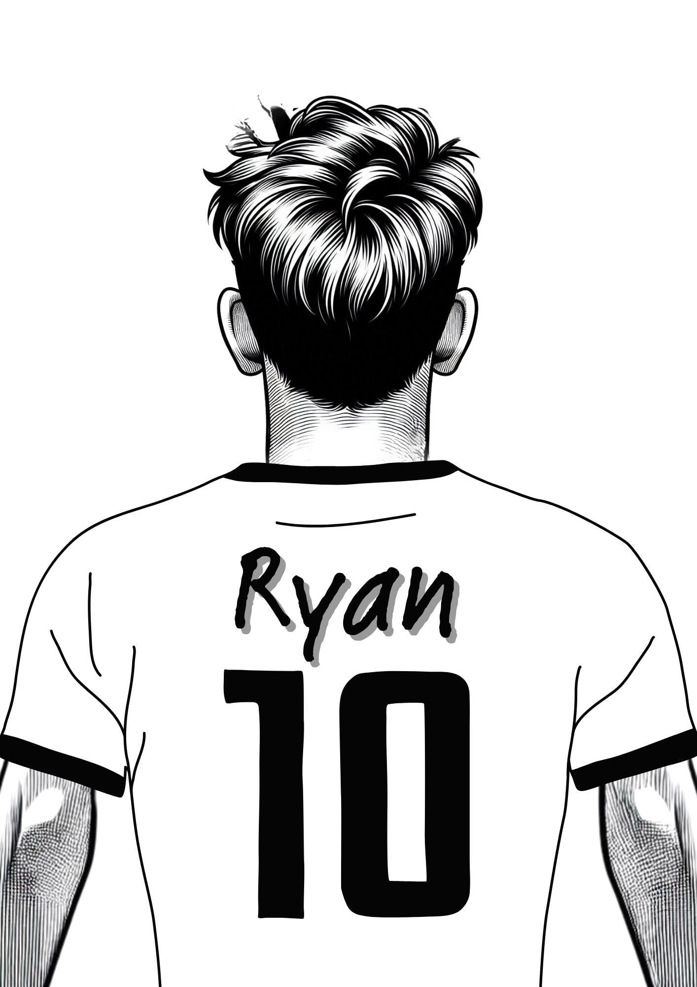 Personalised Soccer Shirt Print gift - Custom Name, Number, Shirt Colour & Hairstyle - A3 or A4, Framed/Unframed, male or female gift