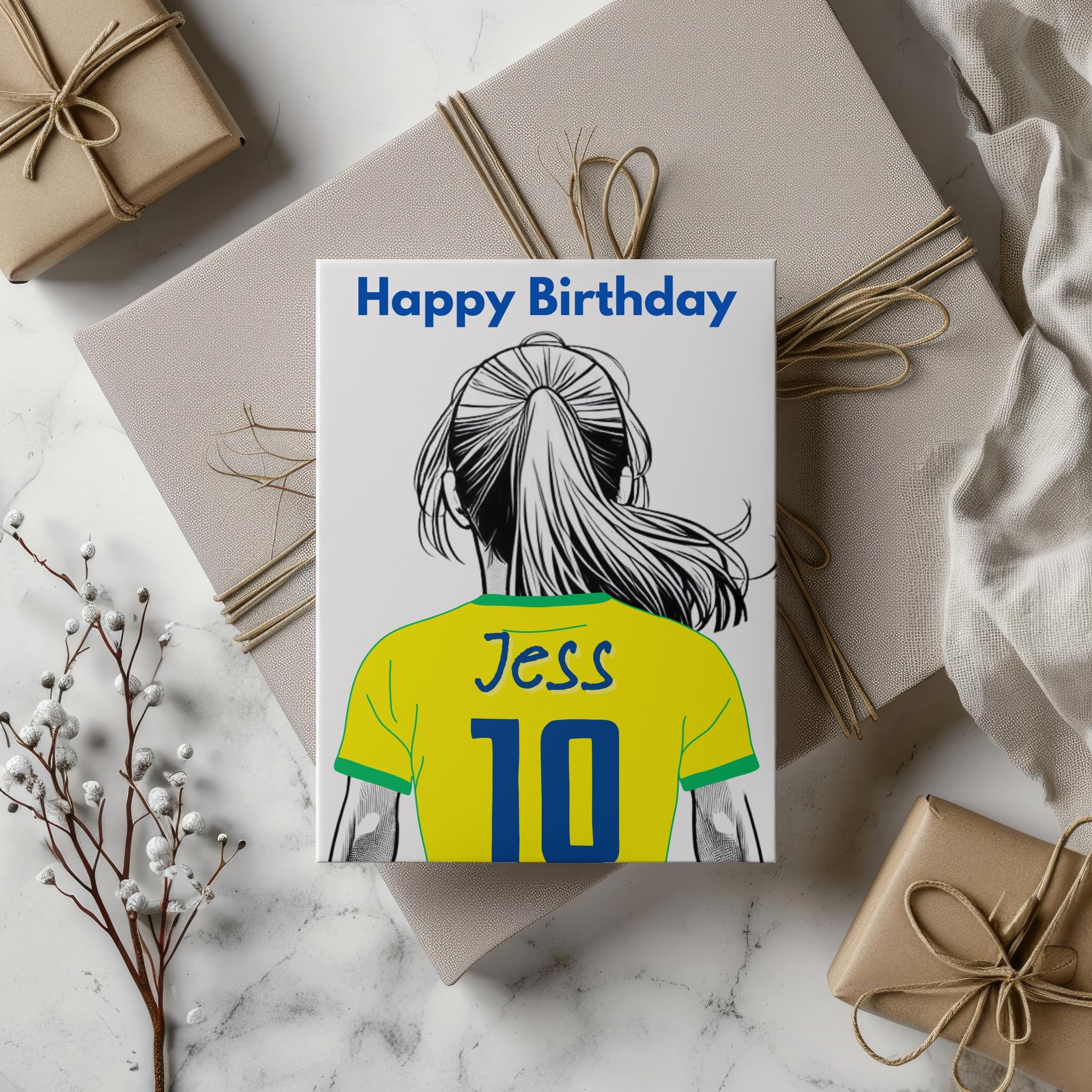 Personalised Birthday card custom soccer shirt, custom name, number, colours and hairstyle