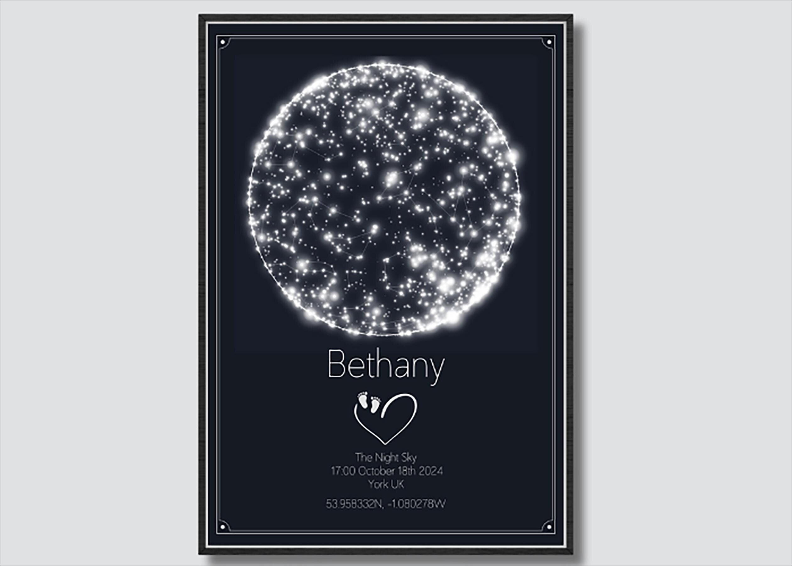 Personalised New Baby Birth Star Map - Custom Night Sky Print with Name, Date, Location & Coordinates - A3/A4