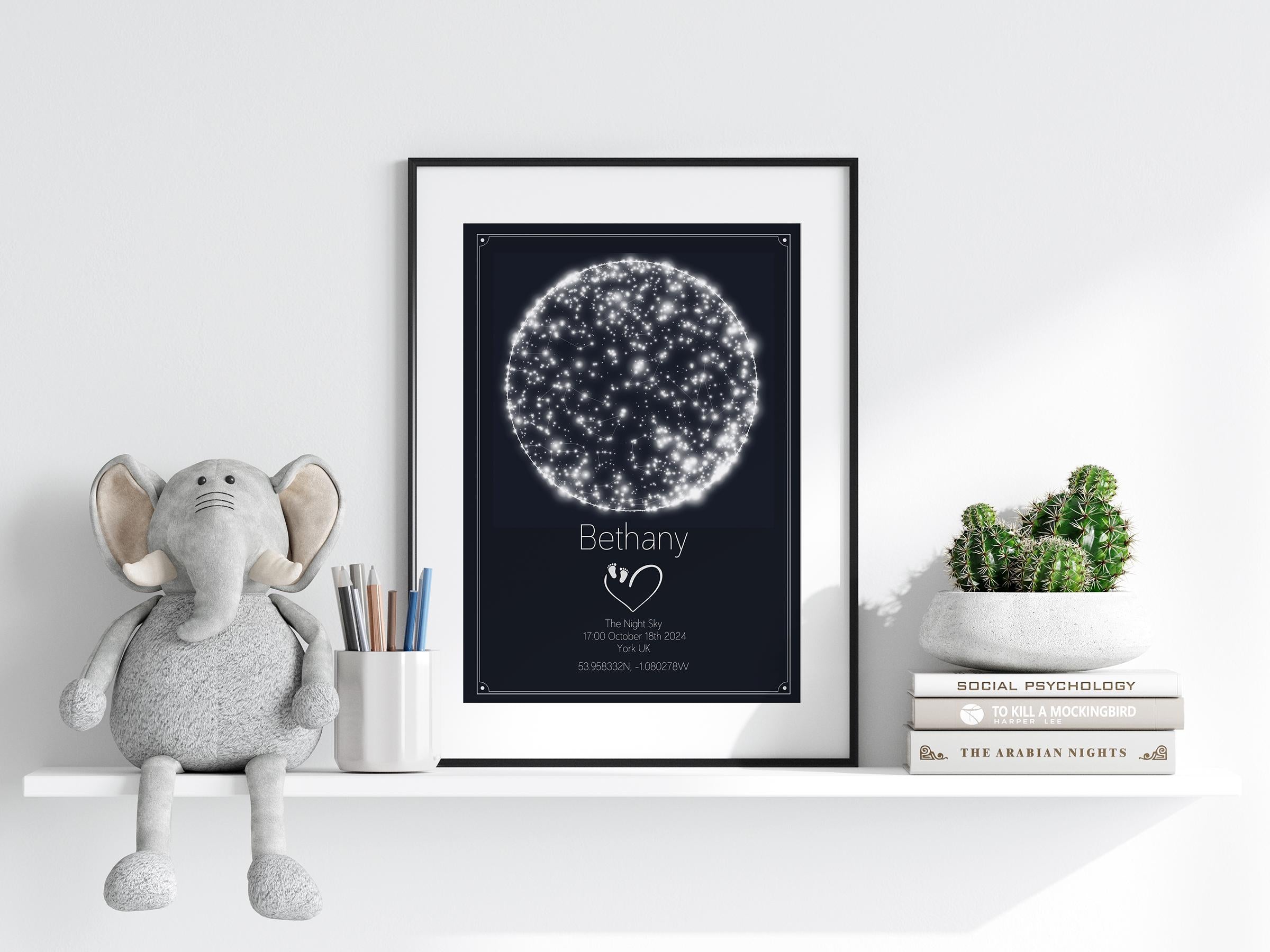 Personalised New Baby Birth Star Map - Custom Night Sky Print with Name, Date, Location & Coordinates - A3/A4