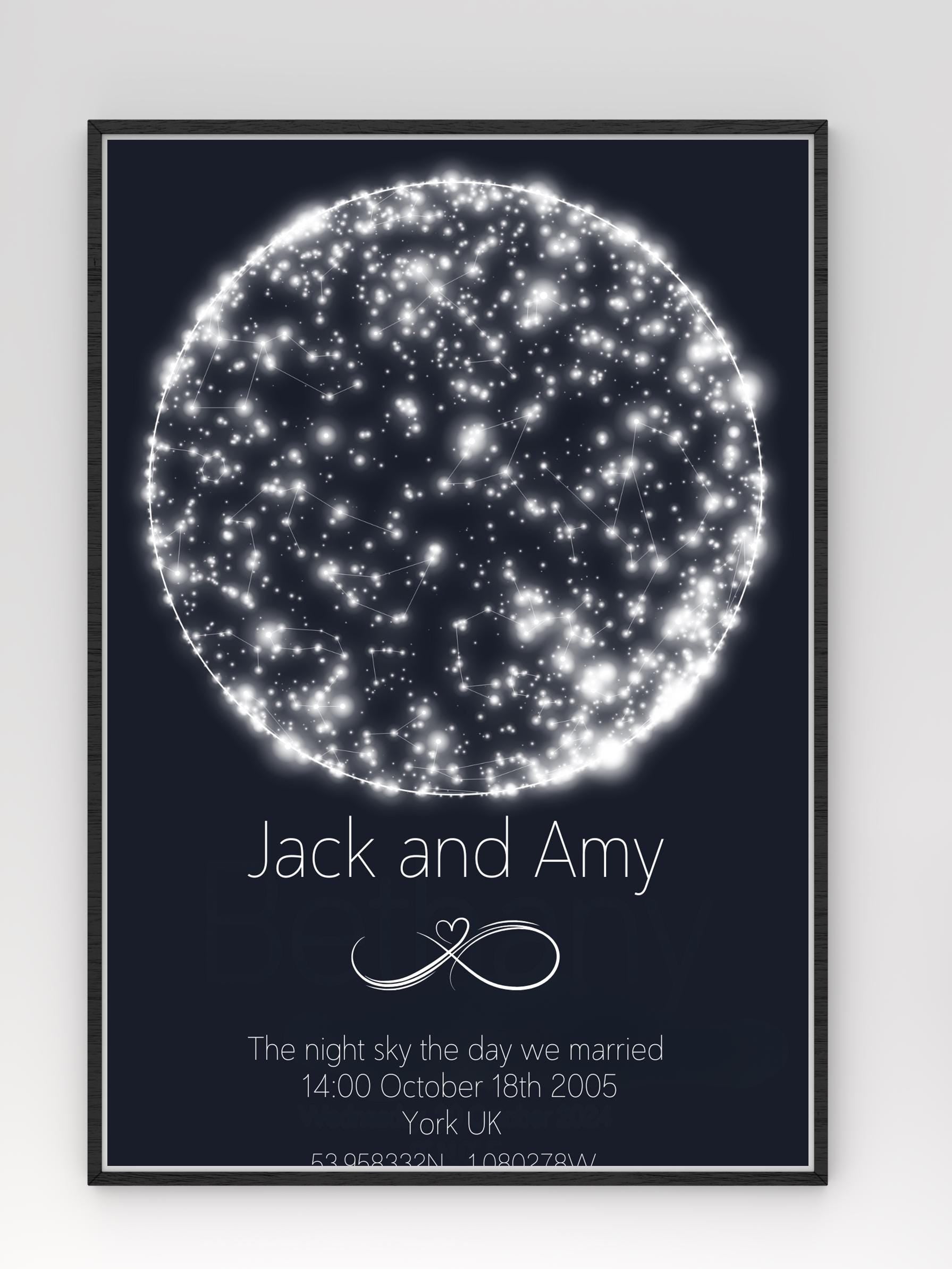 Personalised Couple's Star Map - Custom Night Sky Print of the Day We Met or married - A3/A4