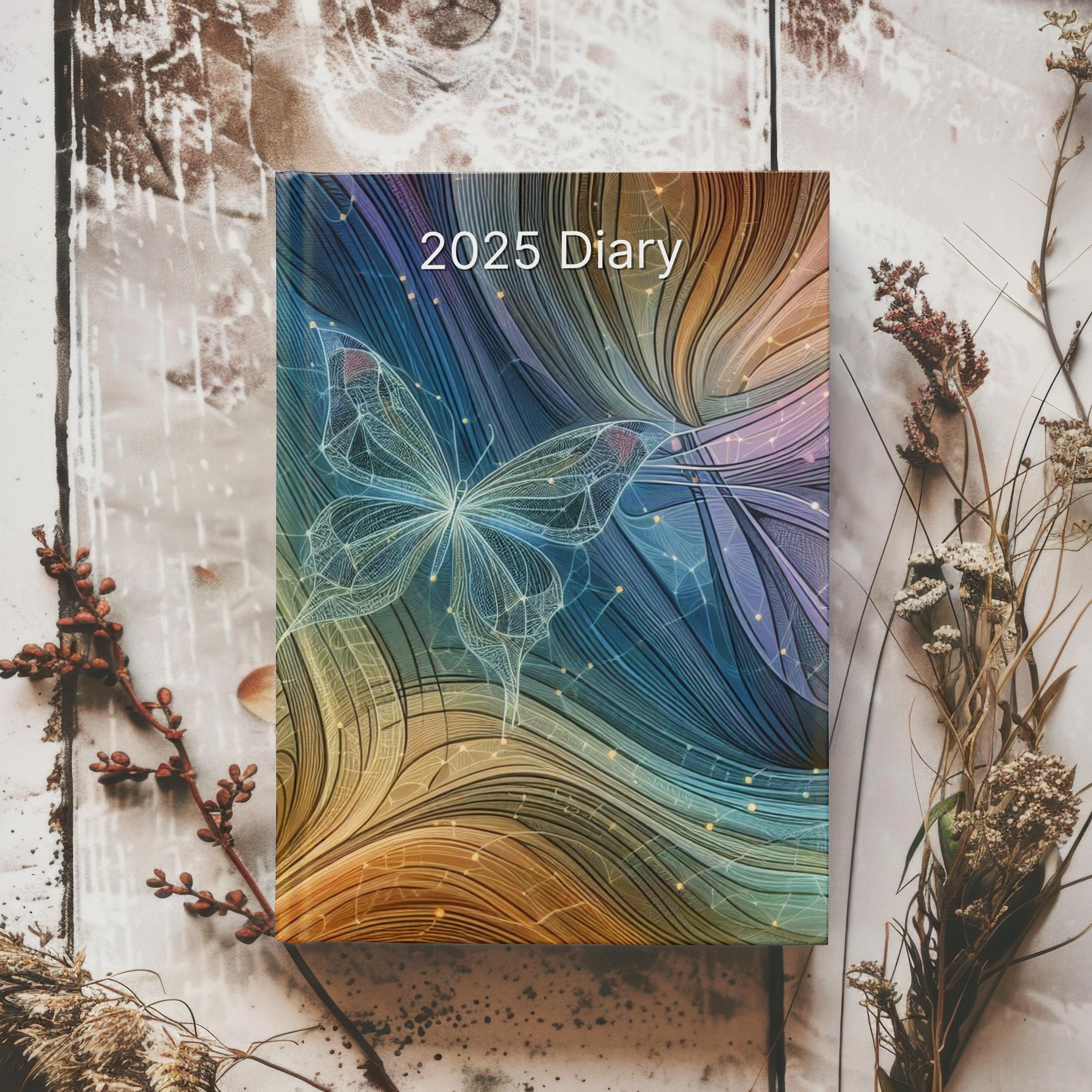 2025 Diary - week to view, Hardcover, Neurographic design, butterfly version, A5 Thread-Sewn Journal with 100gsm Paper