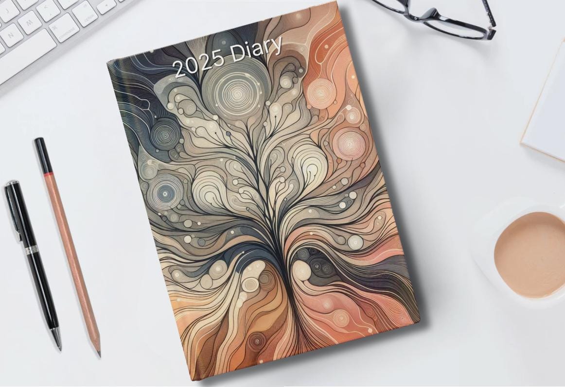 2025 Diary - week to view, Hardcover, Neurographic design, Tree of life version, A5 Thread-Sewn Journal with 100gsm Paper