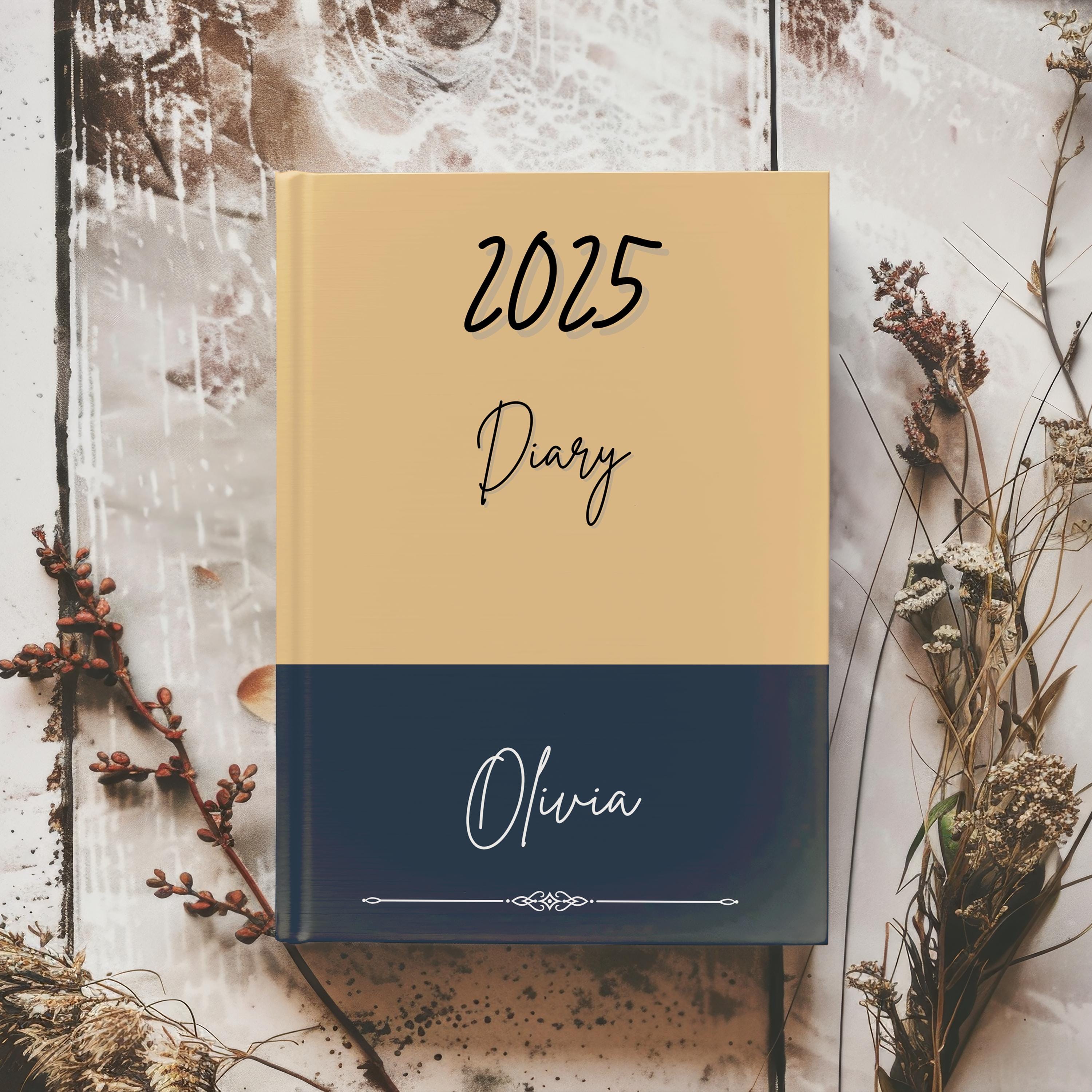 Personalised 2025 Diary - week to view, Hardcover, Two tone, 3 colour choices, A5 Thread-Sewn Journal with 100gsm Paper