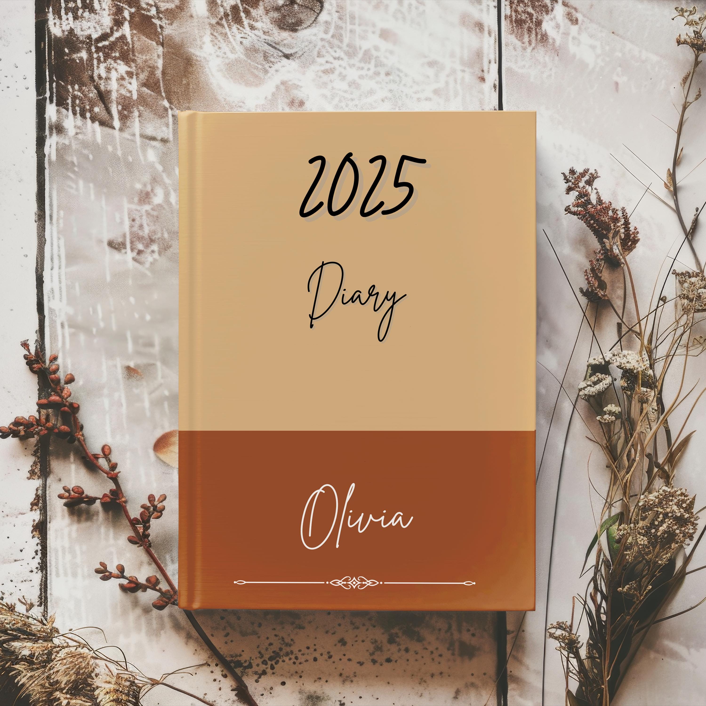 Personalised 2025 Diary - week to view, Hardcover, Two tone, 3 colour choices, A5 Thread-Sewn Journal with 100gsm Paper