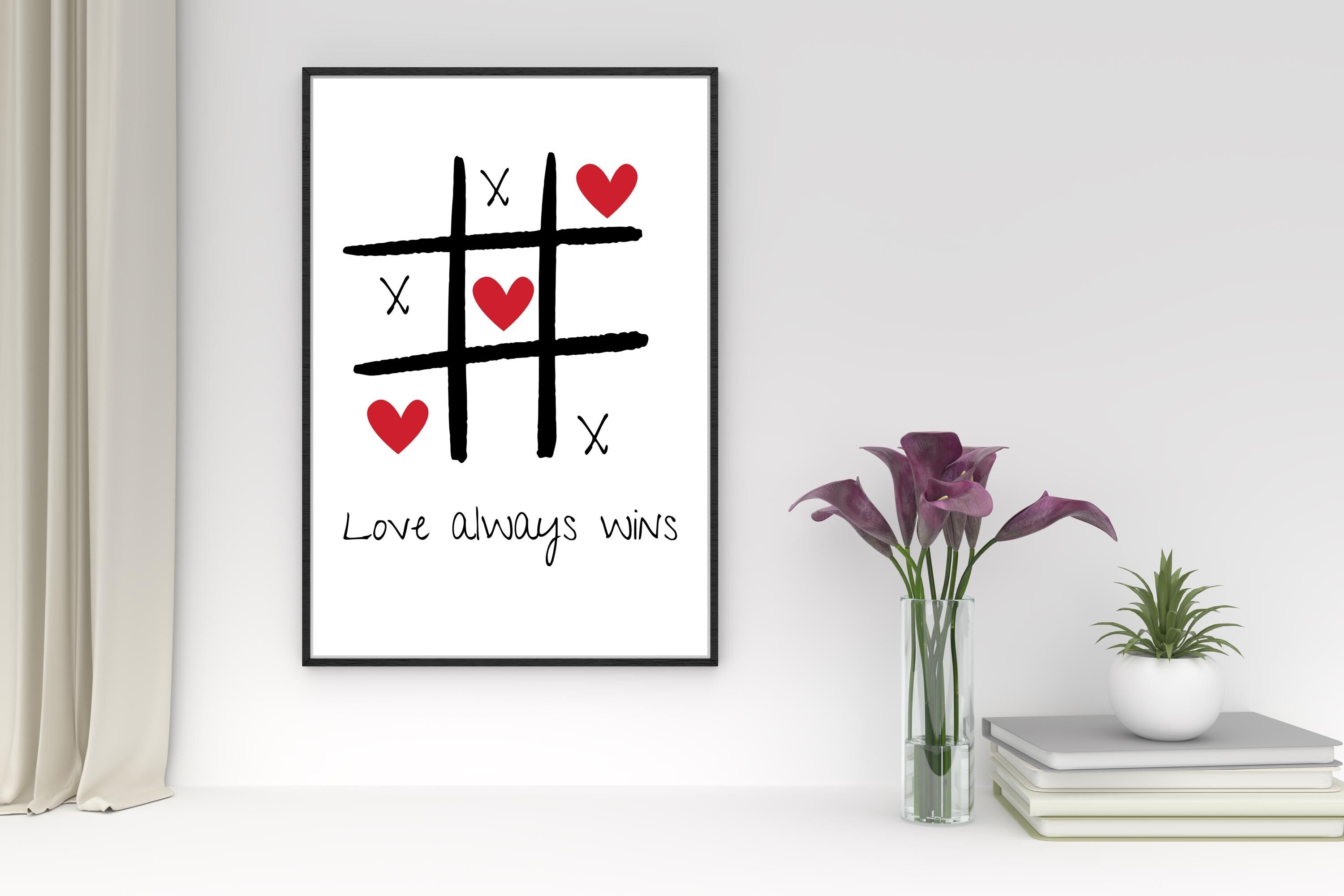 Love Always Wins Noughts and Crosses Heart Print - Framed Wall Art