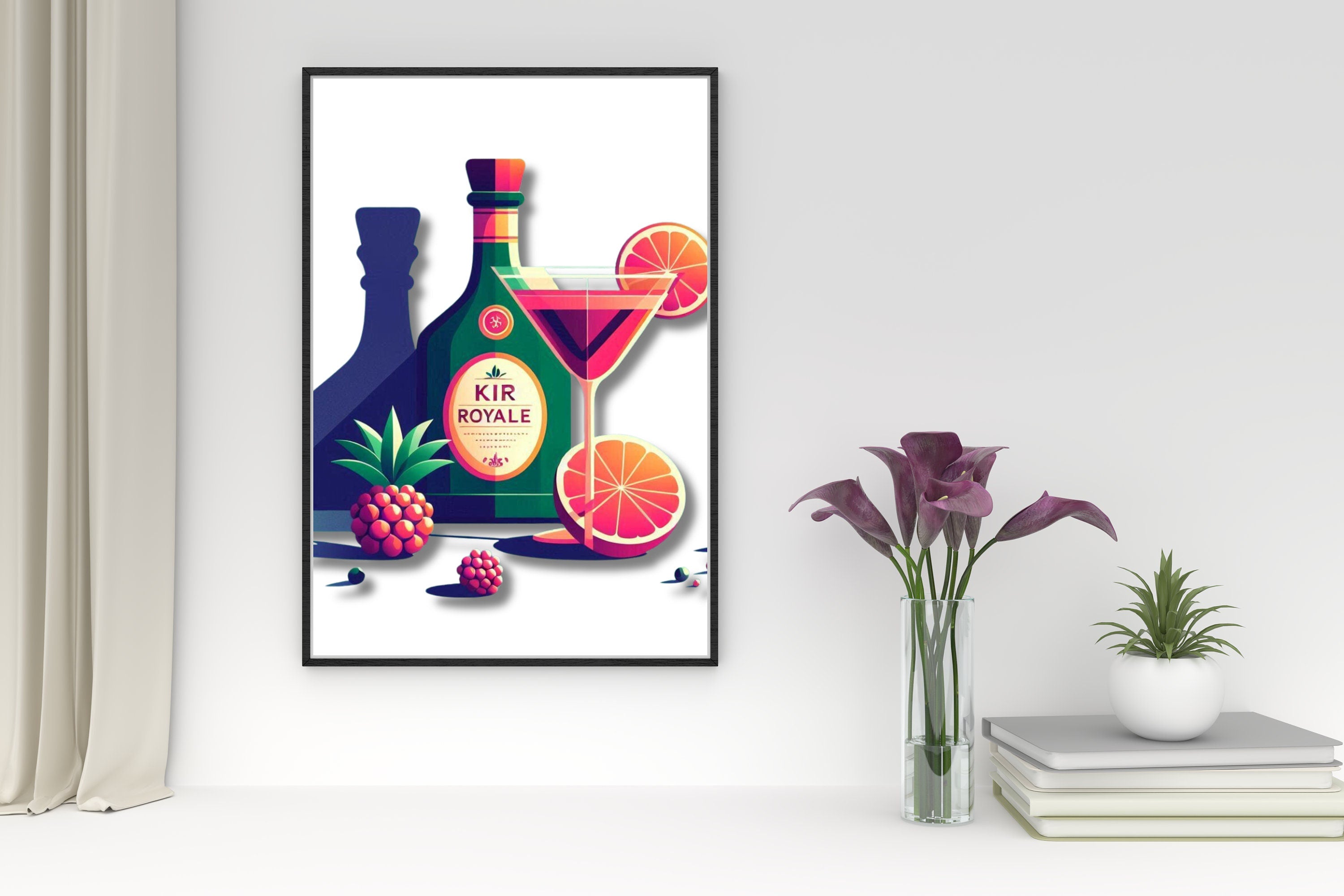 Kir Royal Cocktail Art Print - Colorful and Stylish Bar Decor