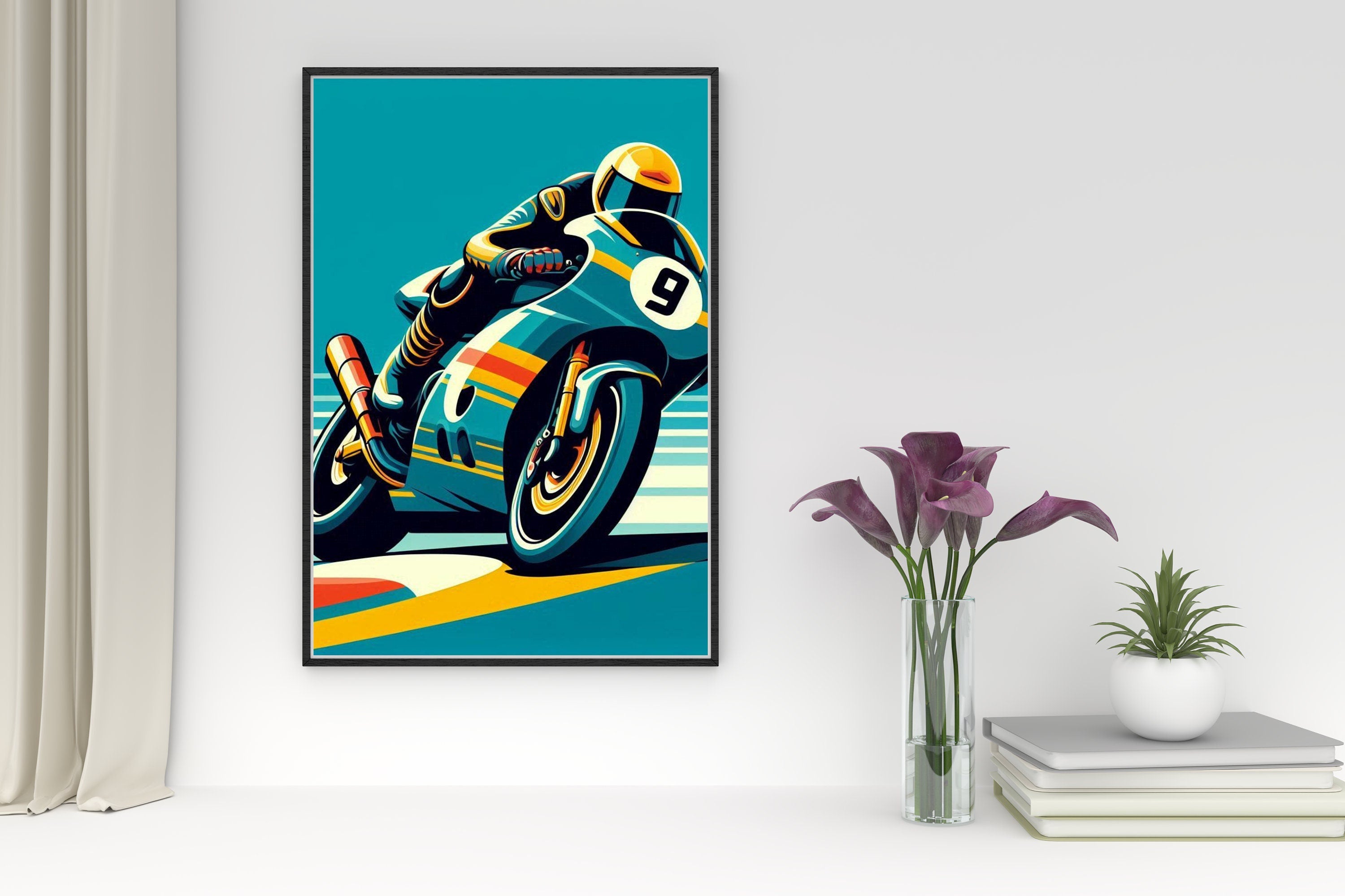 Motorcycle Racing Wall Art Illustration - Dynamic and Vibrant Art print