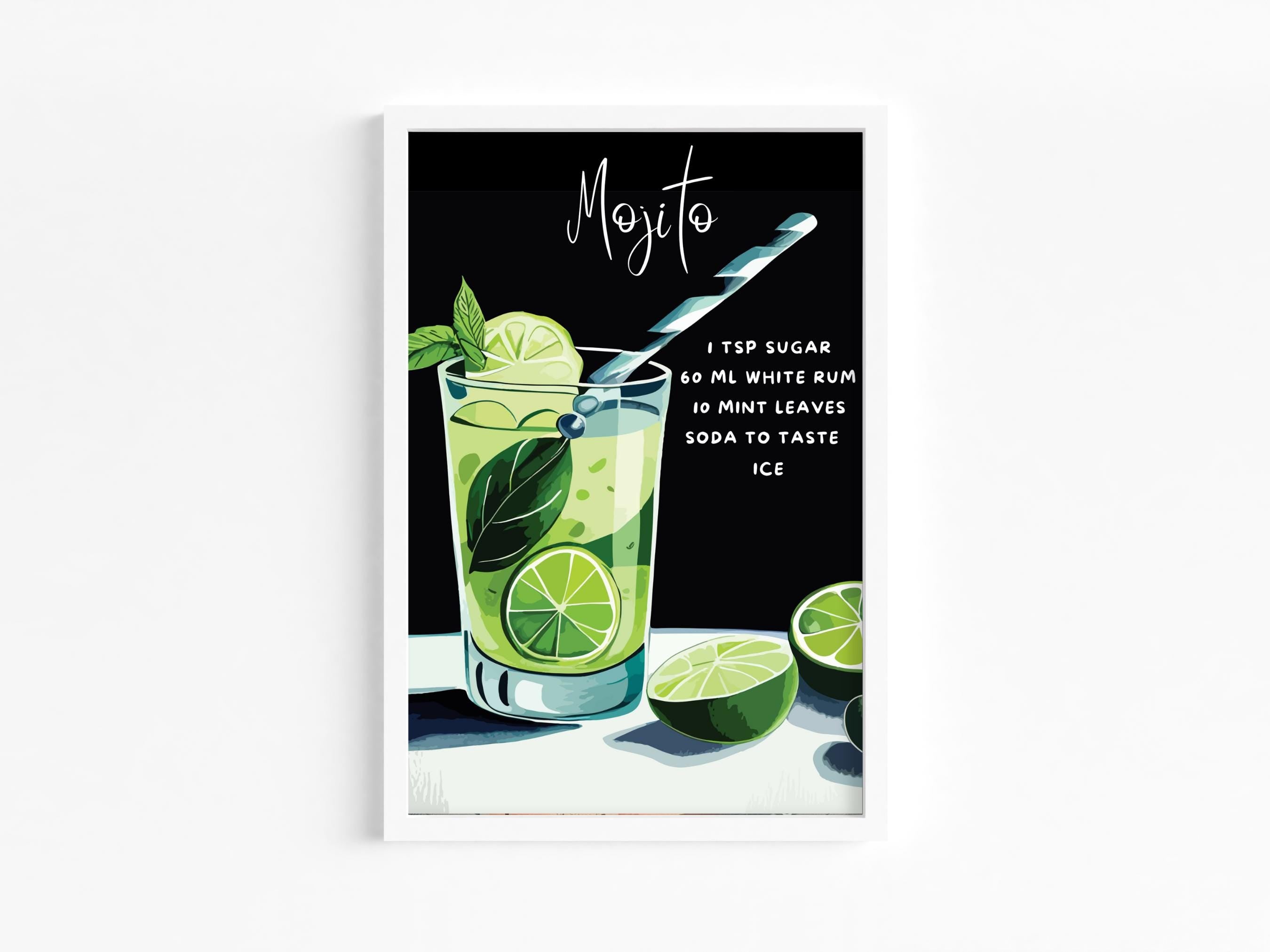 Mojito cocktail recipe wall art print - Vibrant Mojito Wall Decor