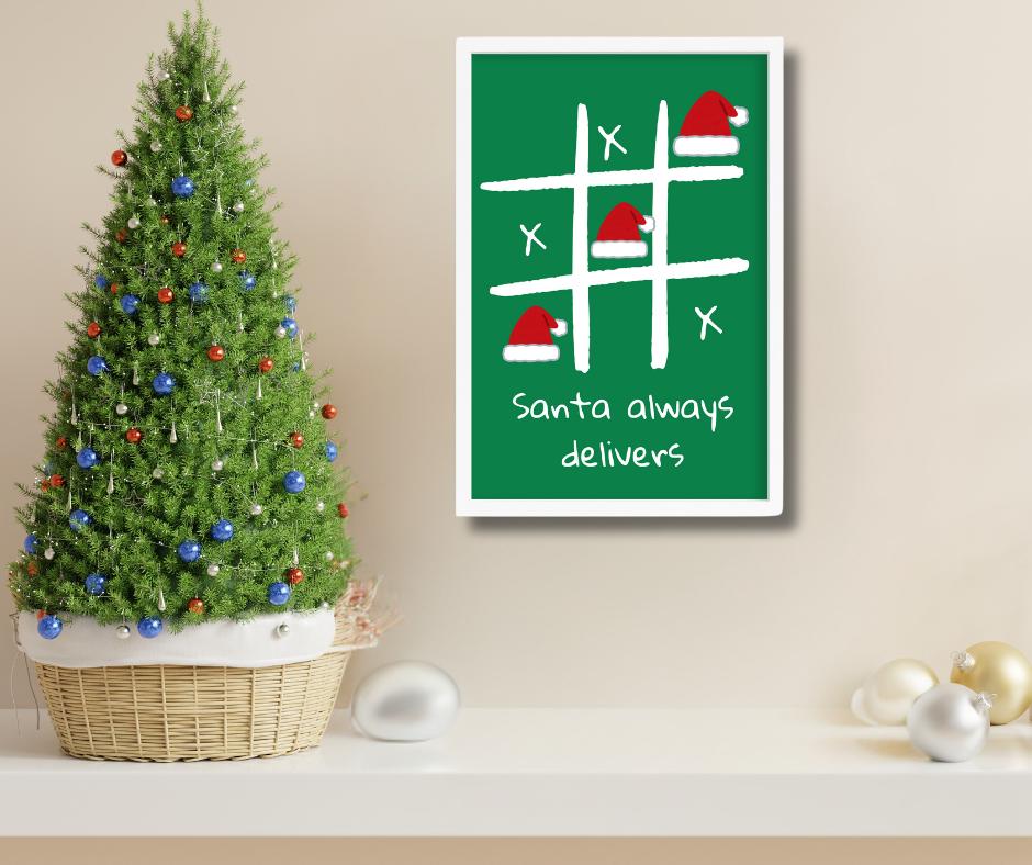 Santa Always Delivers Framed Noughts and Crosses Heart Wall Art Christmas Decor Gift