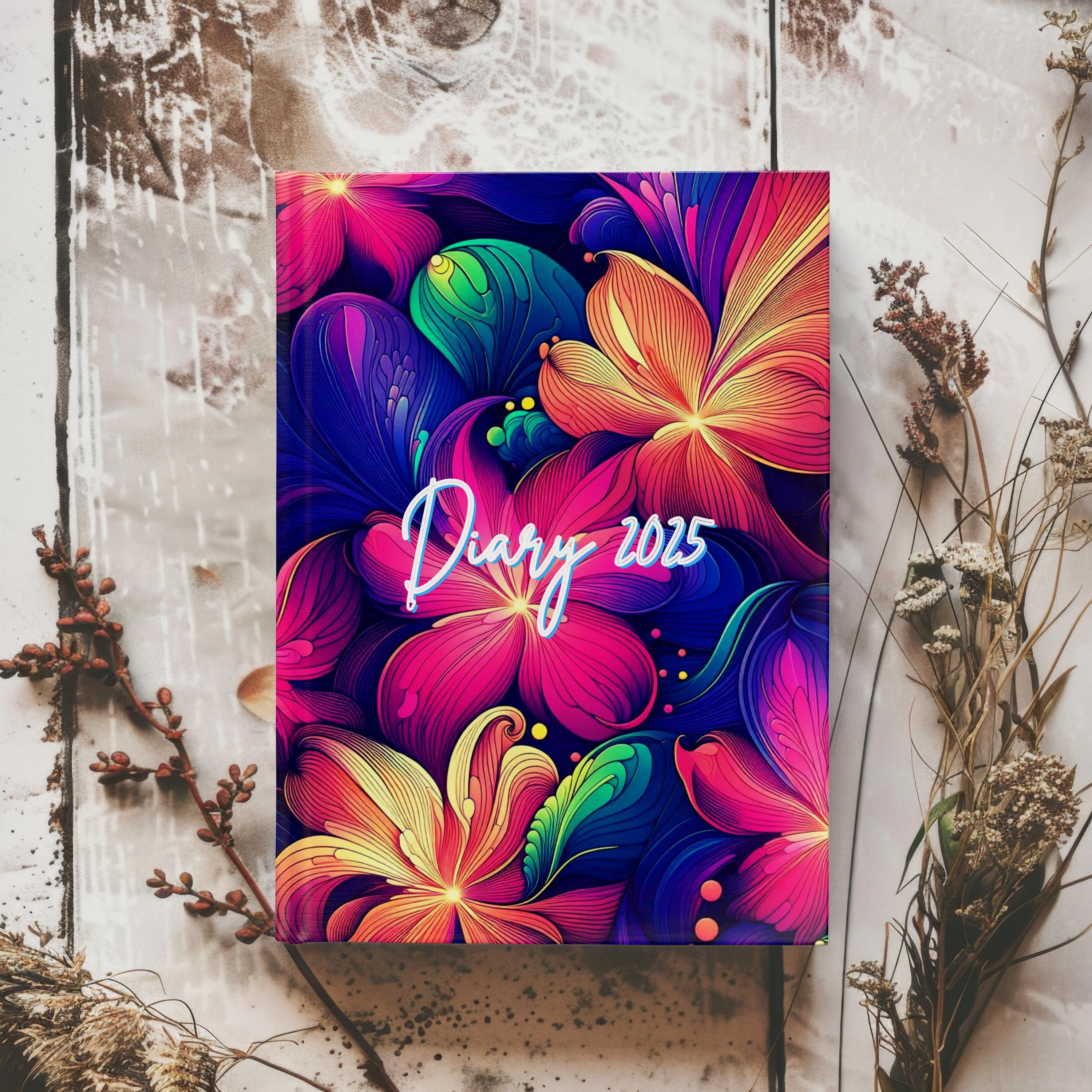 2025 Floral Diary - week to view, Hardcover, 4 colour choices, A5 Thread-Sewn Journal with 100gsm Paper