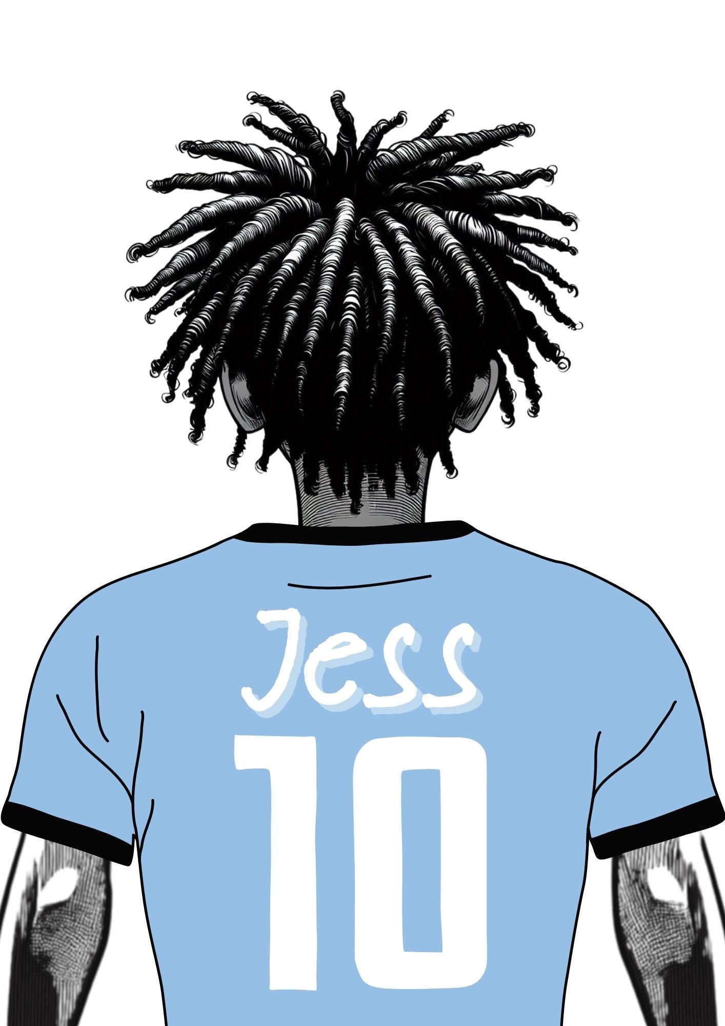 Personalised Wanted Soccer Shirt Print - Custom Name, Number, Shirt Colour & Hairstyle - A3 or A4, Framed/Unframed, male or female