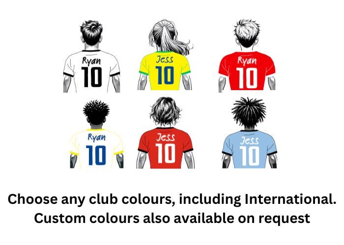 Personalised Wanted Soccer Shirt Print - Custom Name, Number, Shirt Colour & Hairstyle - A3 or A4, Framed/Unframed, male or female