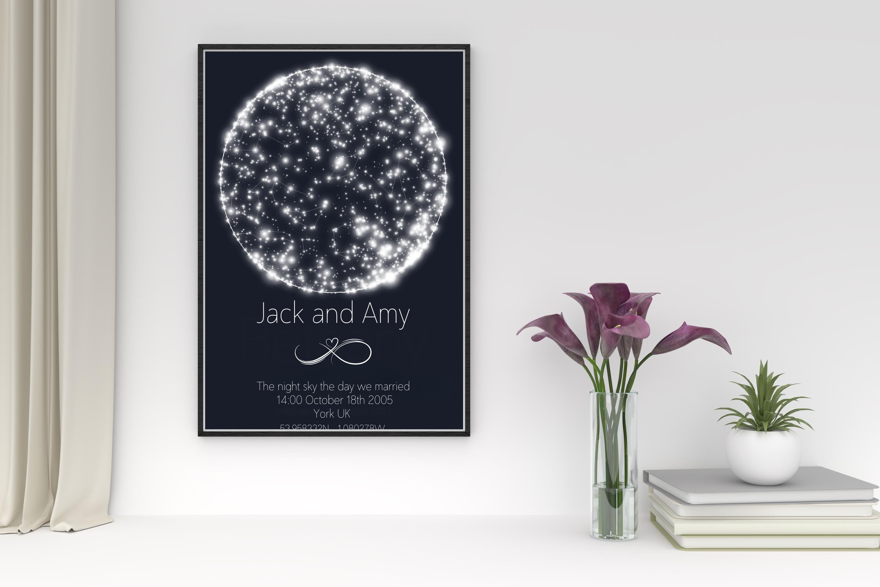 Personalised Couple's Star Map - Custom Night Sky Print of the Day We Met or married - A3/A4