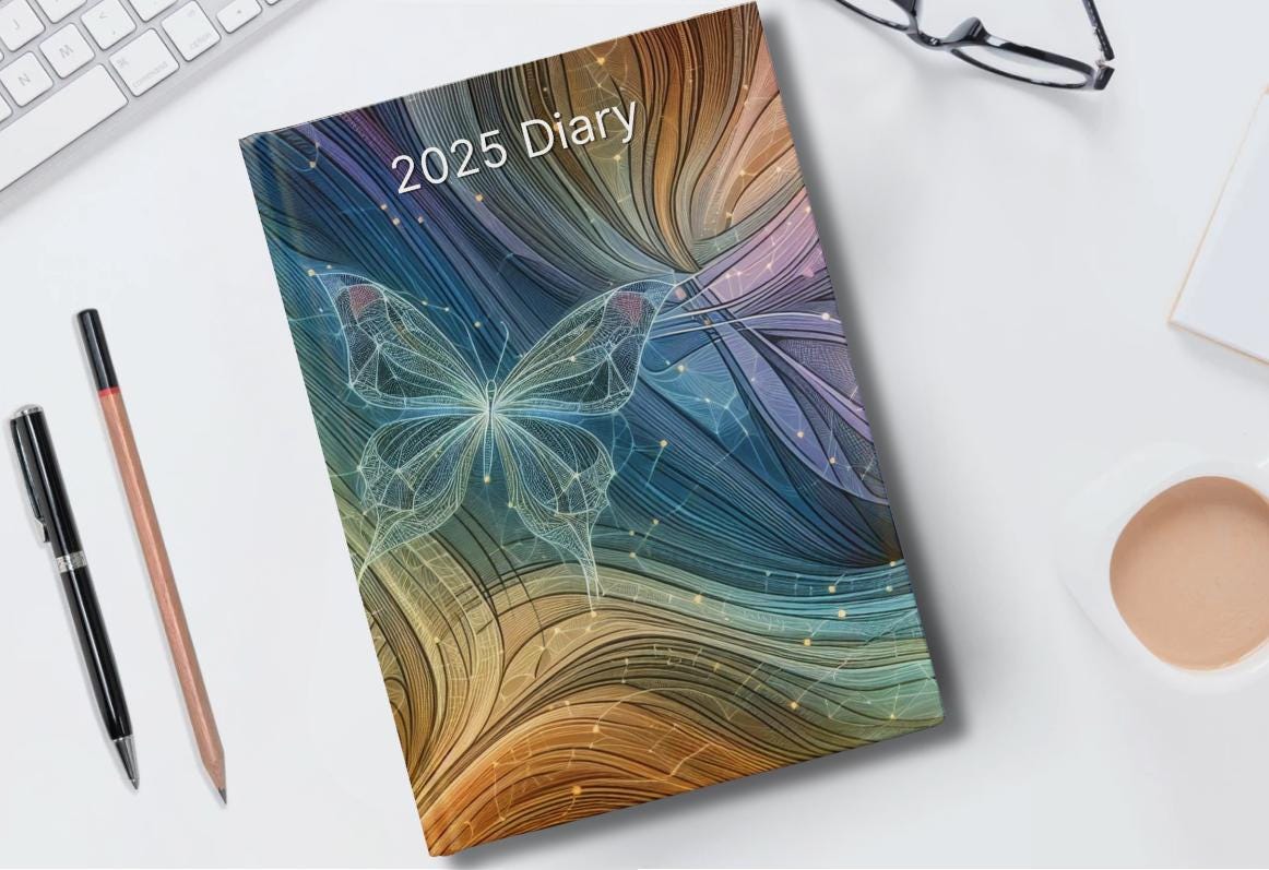 2025 Diary - week to view, Hardcover, Neurographic design, butterfly version, A5 Thread-Sewn Journal with 100gsm Paper