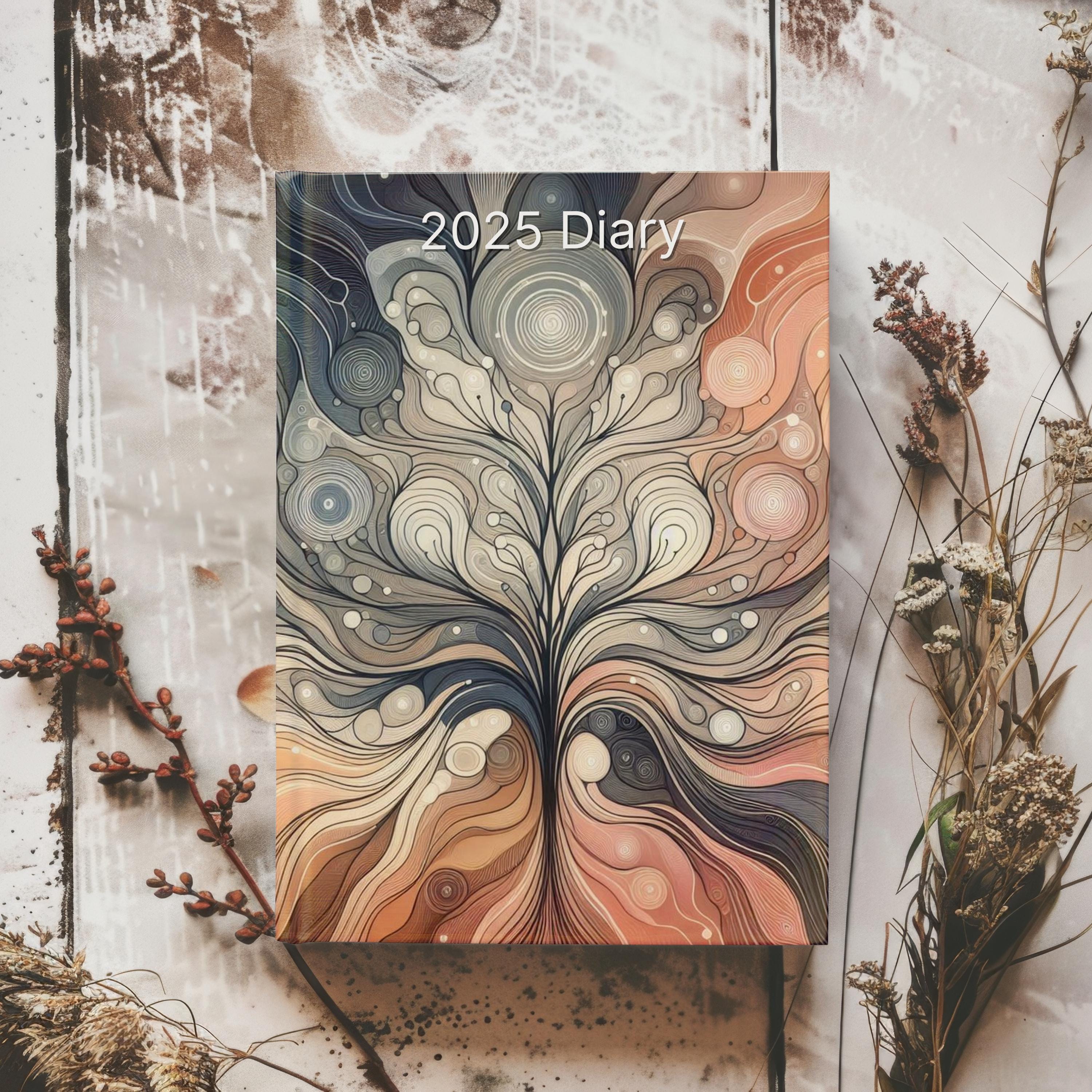 2025 Diary - week to view, Hardcover, Neurographic design, Tree of life version, A5 Thread-Sewn Journal with 100gsm Paper