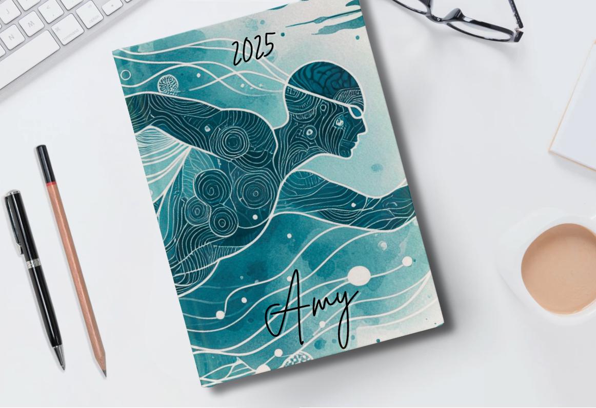 Personalised 2025 Swimmers Diary - week to view, Hardcover, custom name, A5 Thread-Sewn Journal with 100gsm Paper