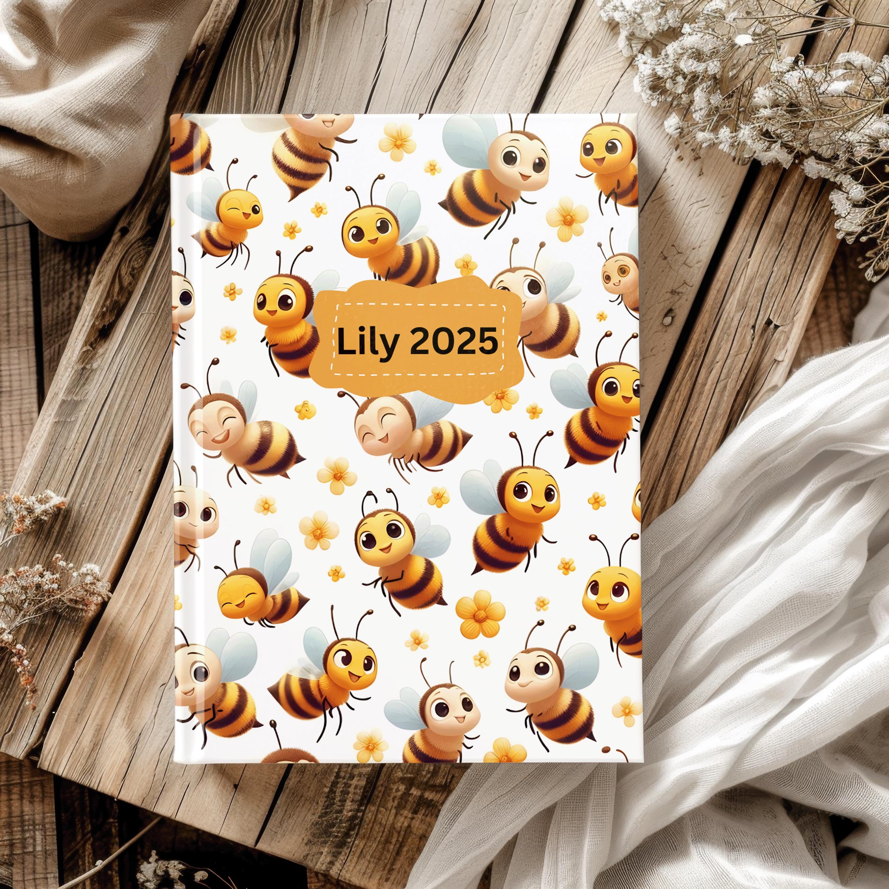 Personalised 2025 Diary - cute bees version, week to view, Hardcover, A5 Thread-Sewn Journal with 100gsm Paper