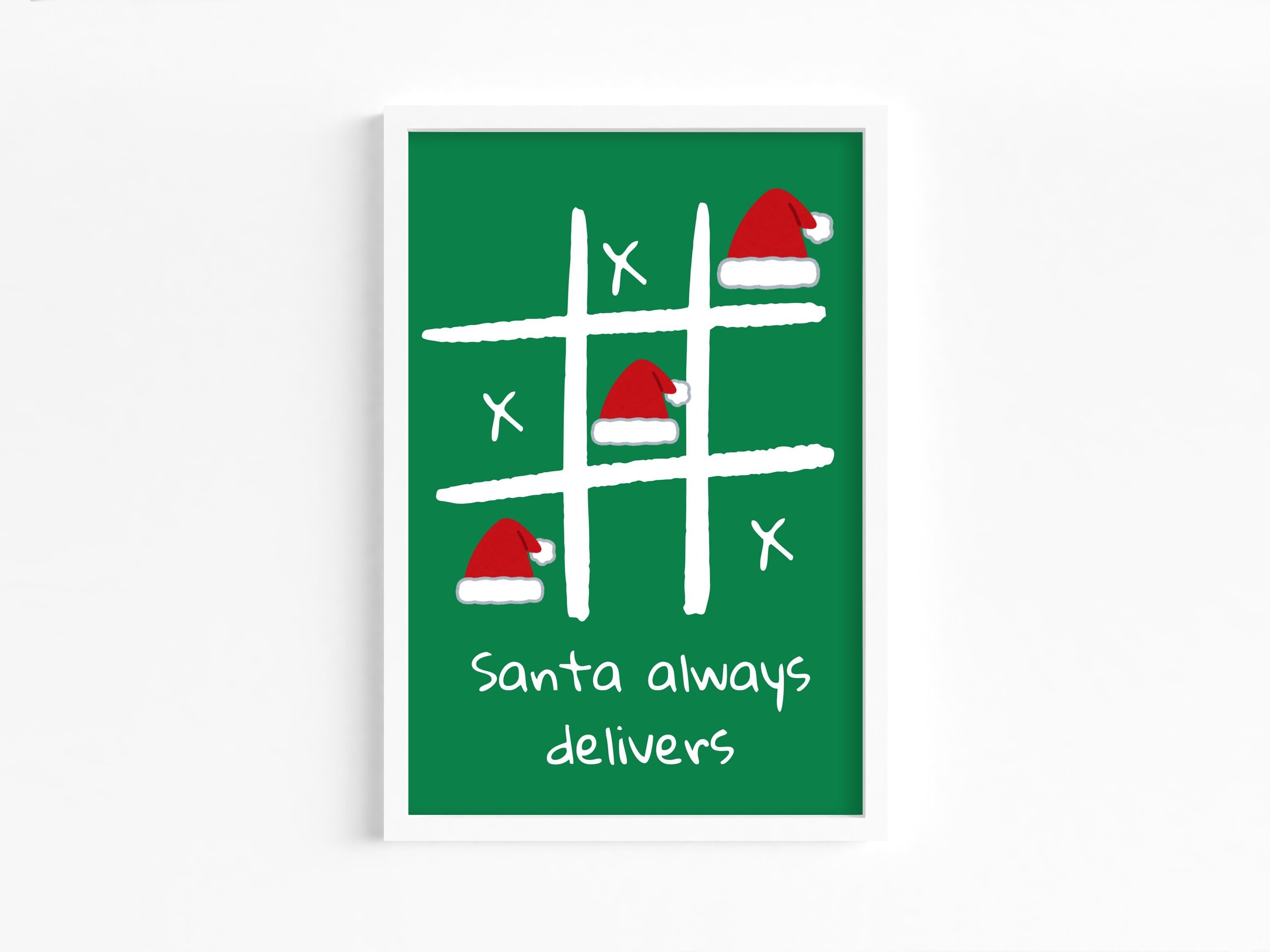 Santa Always Delivers Framed Noughts and Crosses Heart Wall Art Christmas Decor Gift