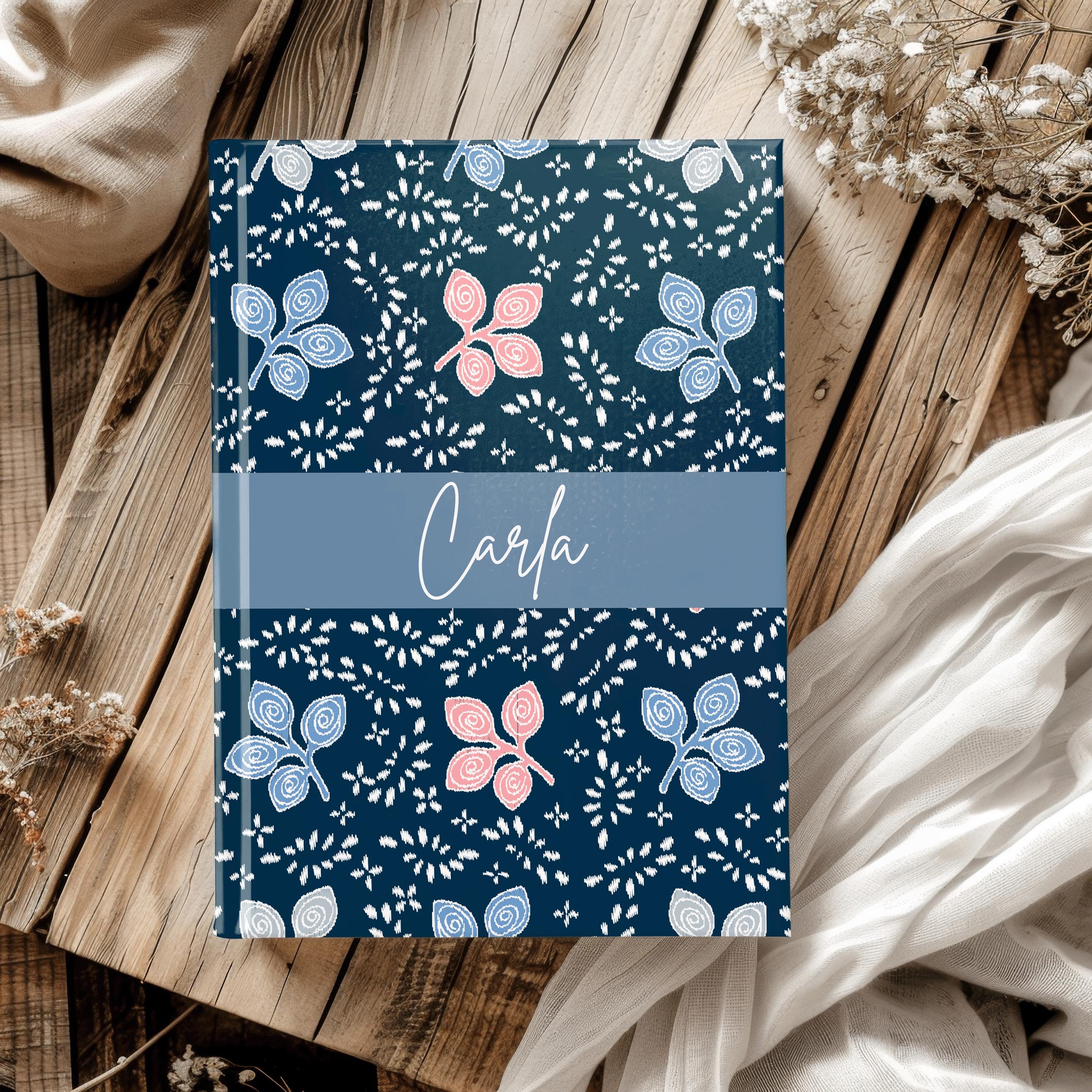 Personalised 2025 Diary - Pink/blue flower version, week to view, Hardcover, A5 Thread-Sewn Journal with 100gsm Paper