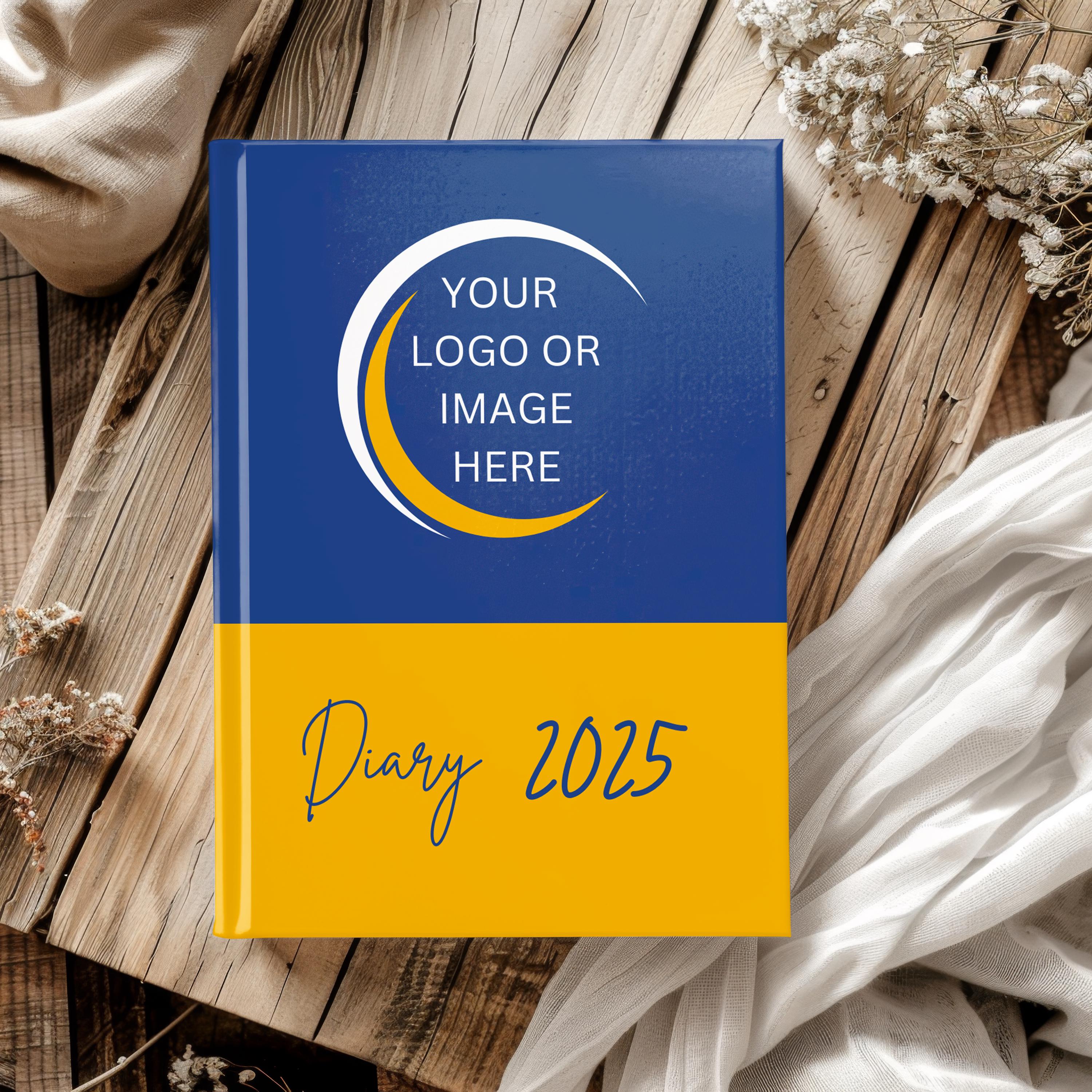 Personalised 2025 Diary, your logo or image, business or personal - week to view, Hardcover, A5 Thread-Sewn Journal, any choice of colour