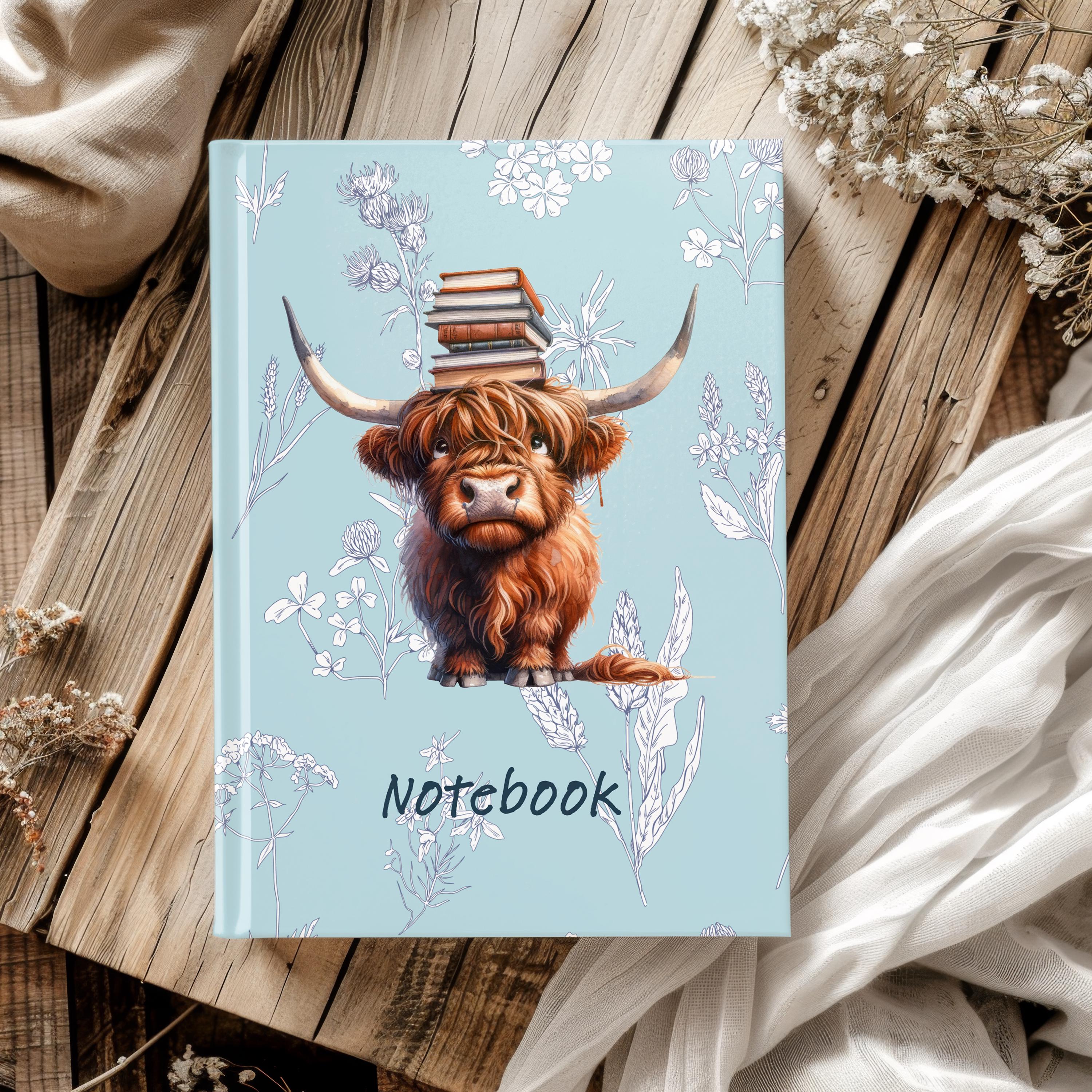 Highland cow Notebook hard cover version, 192 pages, Foliage version, Dot grid or lined, A5 Thread-Sewn Journal with 100gsm Paper