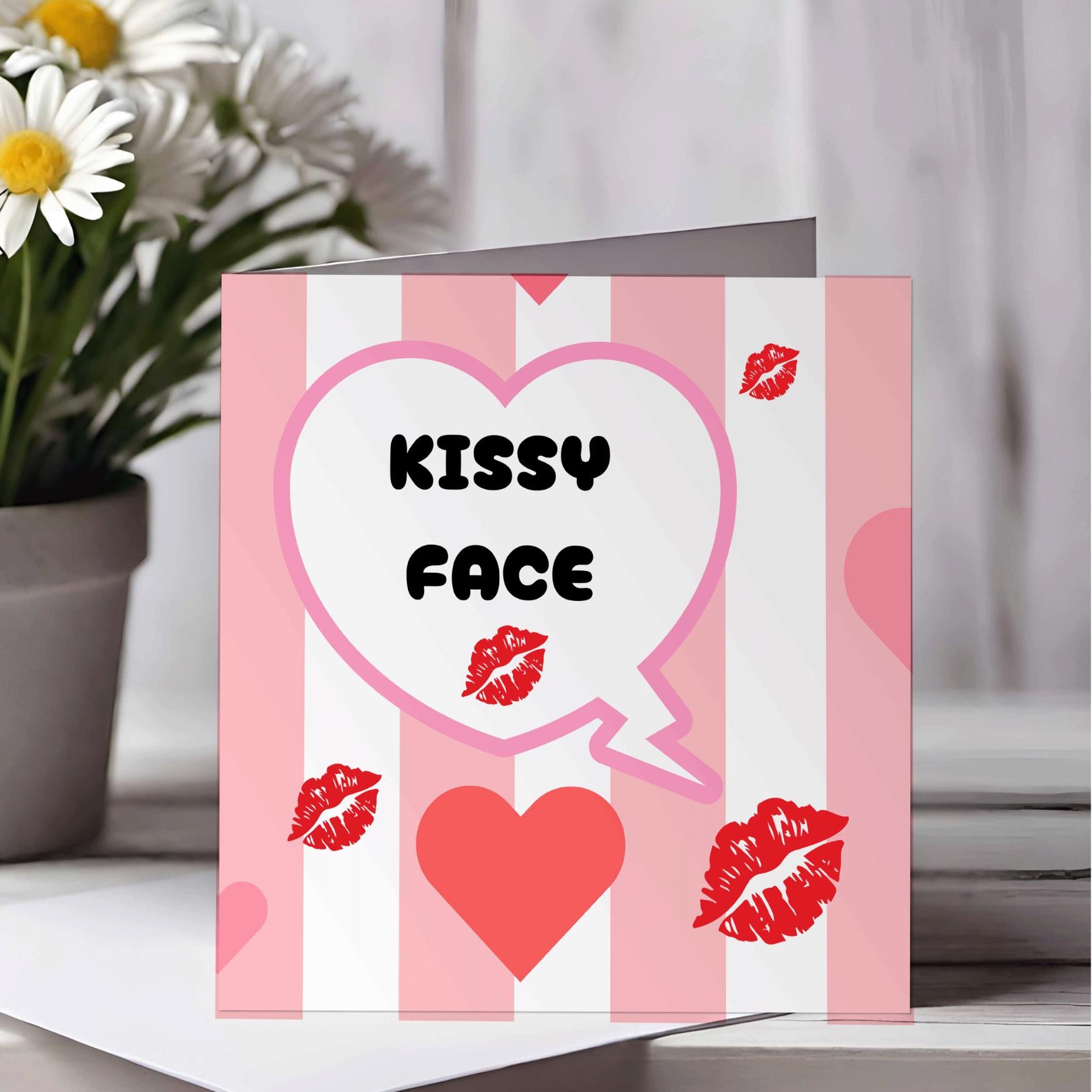 Birthday or Valentine's Day Card - Kissy face version, Eco Friendly , 100% Recyclable - FSC-Certified Gloss Finish