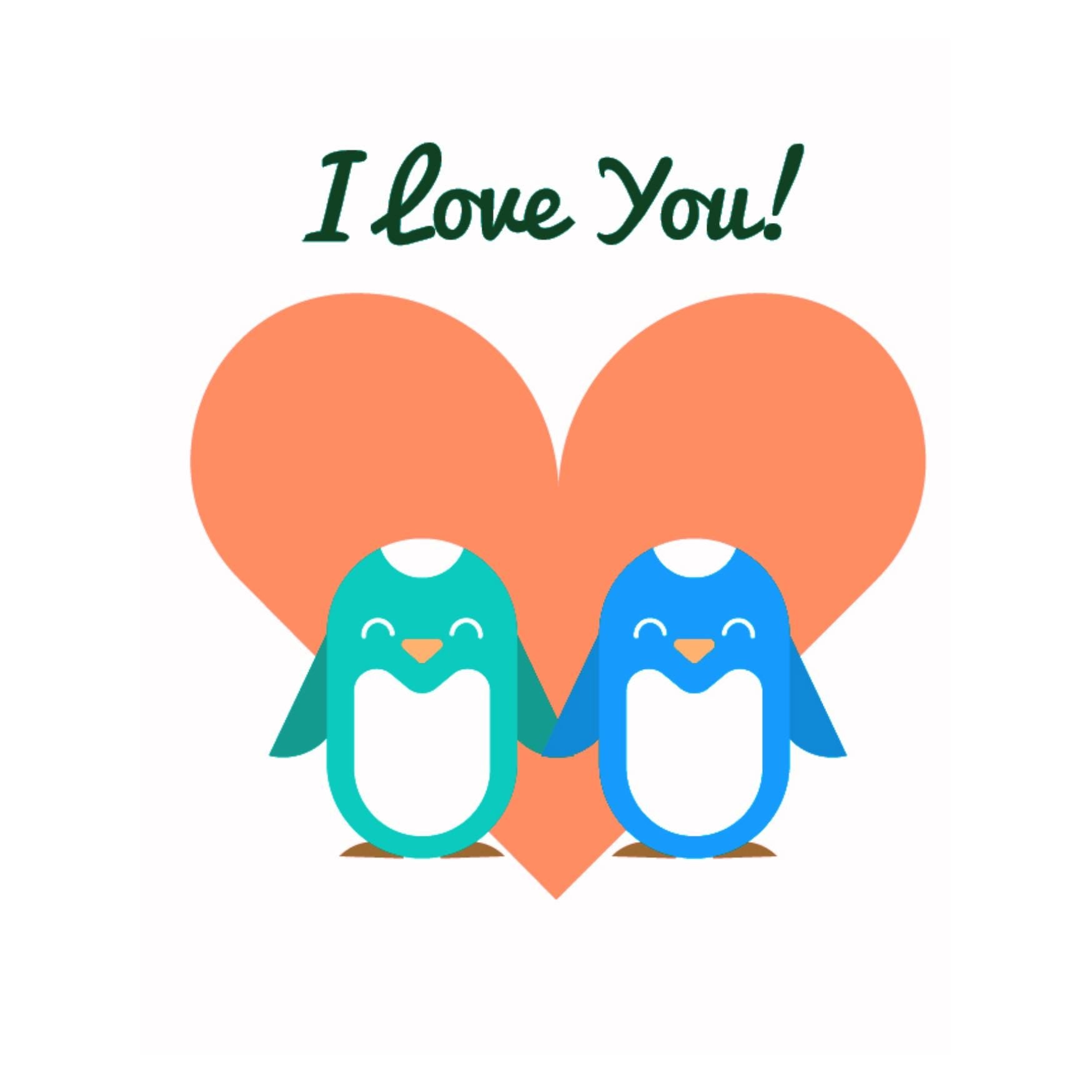 Valentine's Day Card - Penguin version, Eco Friendly , 100% Recyclable - FSC-Certified Gloss Finish