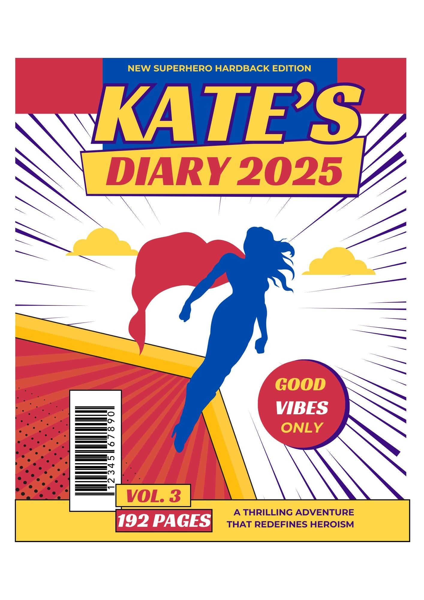 Personalised 2025 Diary, Comic book style - week to view, Hardcover, 3 cover choices, A5 Thread-Sewn Journal with 100gsm Paper