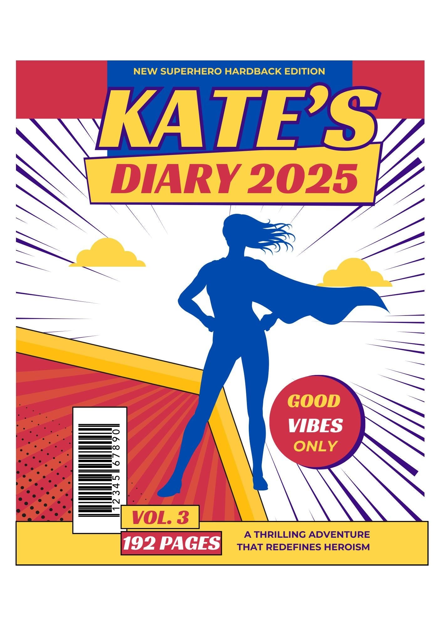 Personalised 2025 Diary, Comic book style - week to view, Hardcover, 3 cover choices, A5 Thread-Sewn Journal with 100gsm Paper