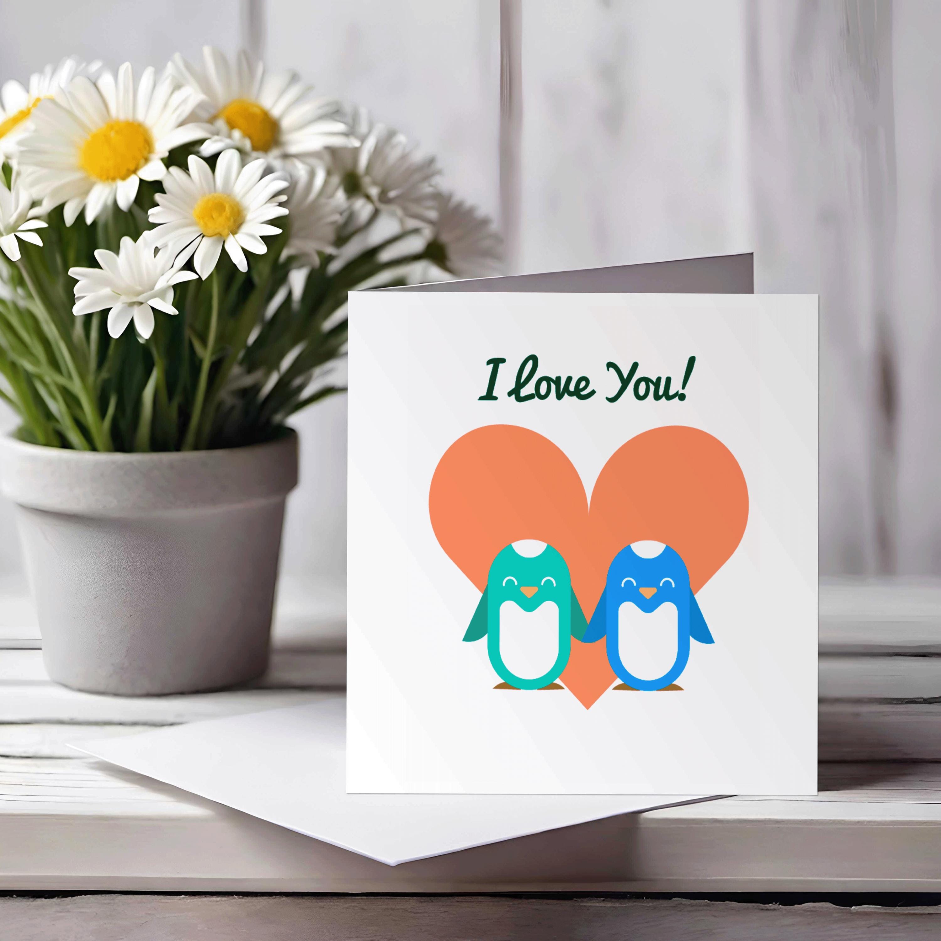 Valentine's Day Card - Penguin version, Eco Friendly , 100% Recyclable - FSC-Certified Gloss Finish