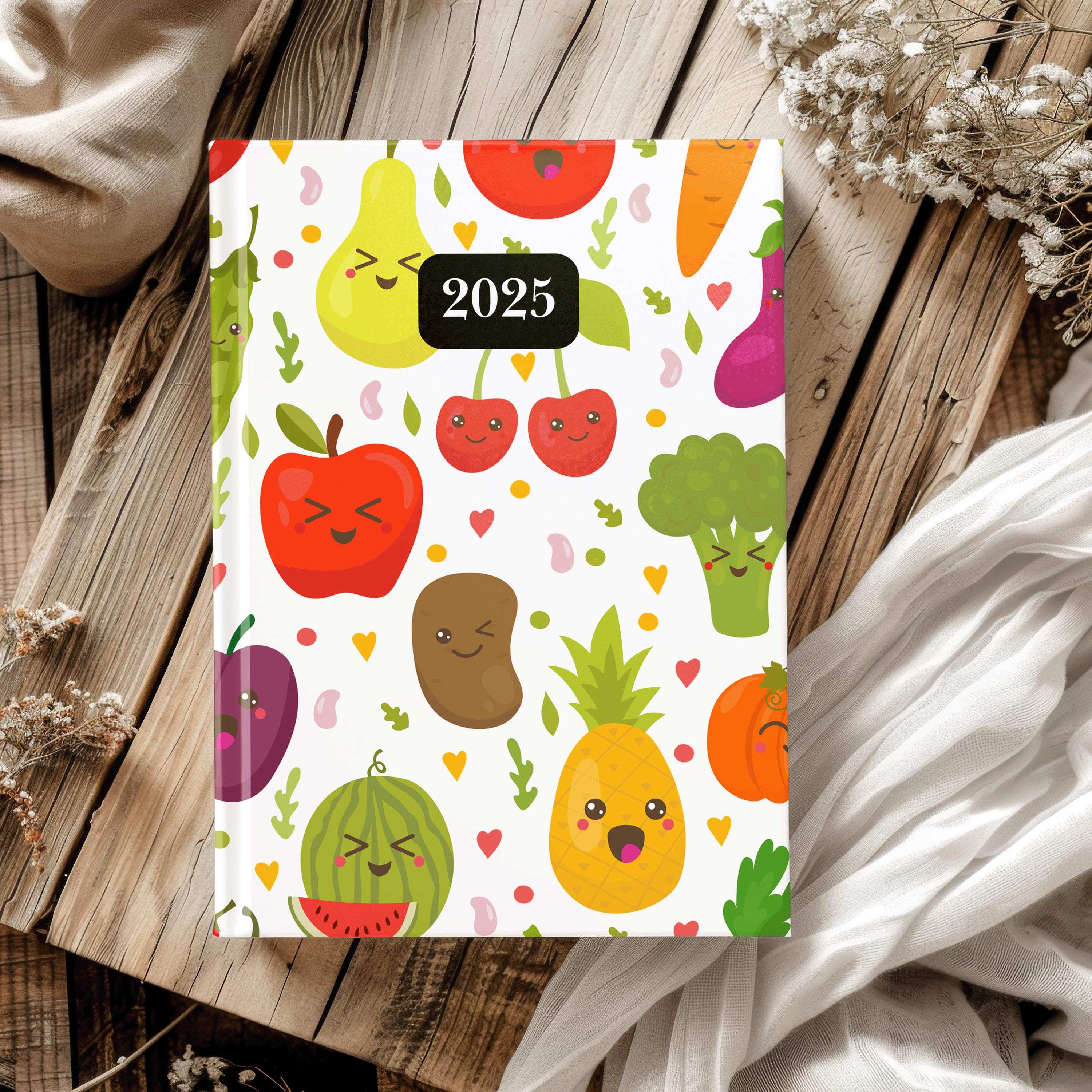 2025 Diary - week to view, Hardcover, fruits, A5 Thread-Sewn Journal with 100gsm Paper