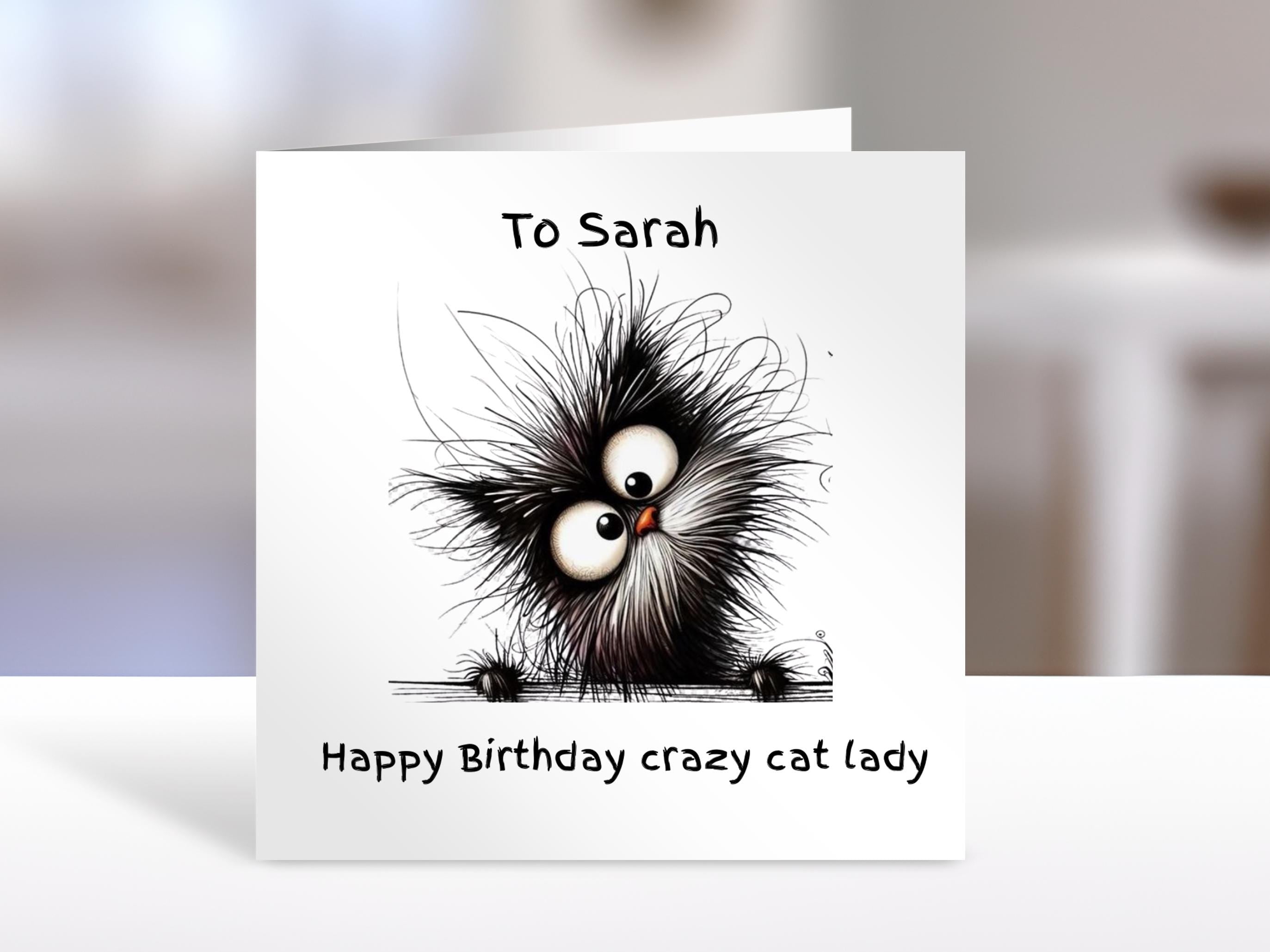 Cat lady Birthday card, personalised name, birthday, crazy cat lady, humorous greeting cards