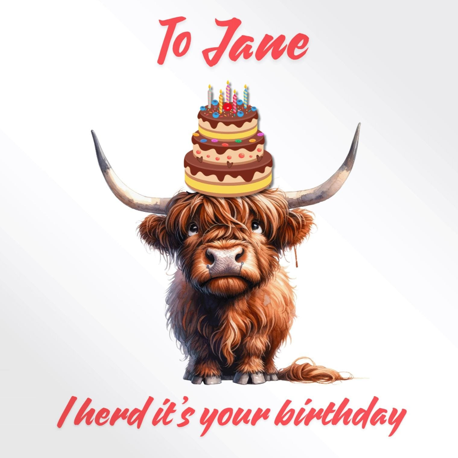 Highland cow Birthday card, personalised name