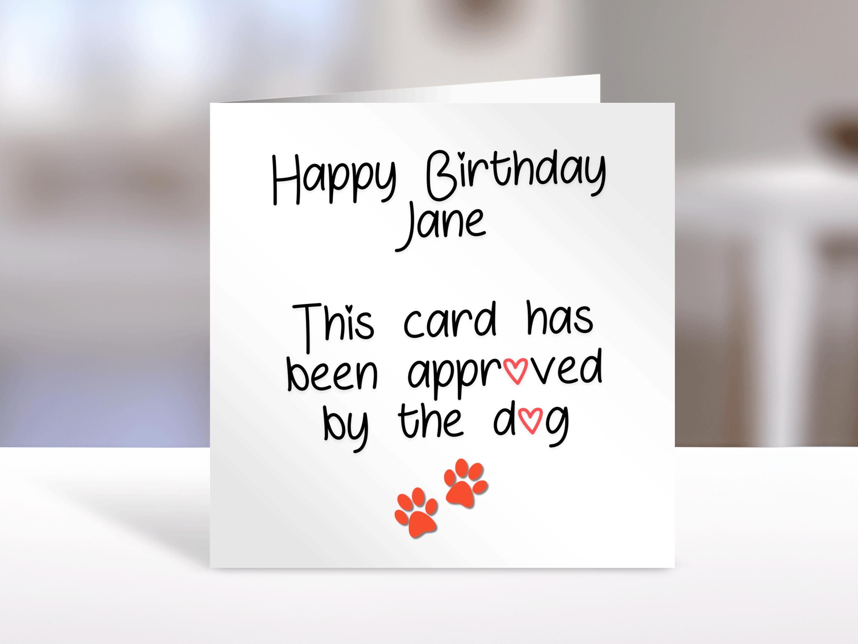 Dog Birthday card, personalised name, dog approved card, humorous greeting cards