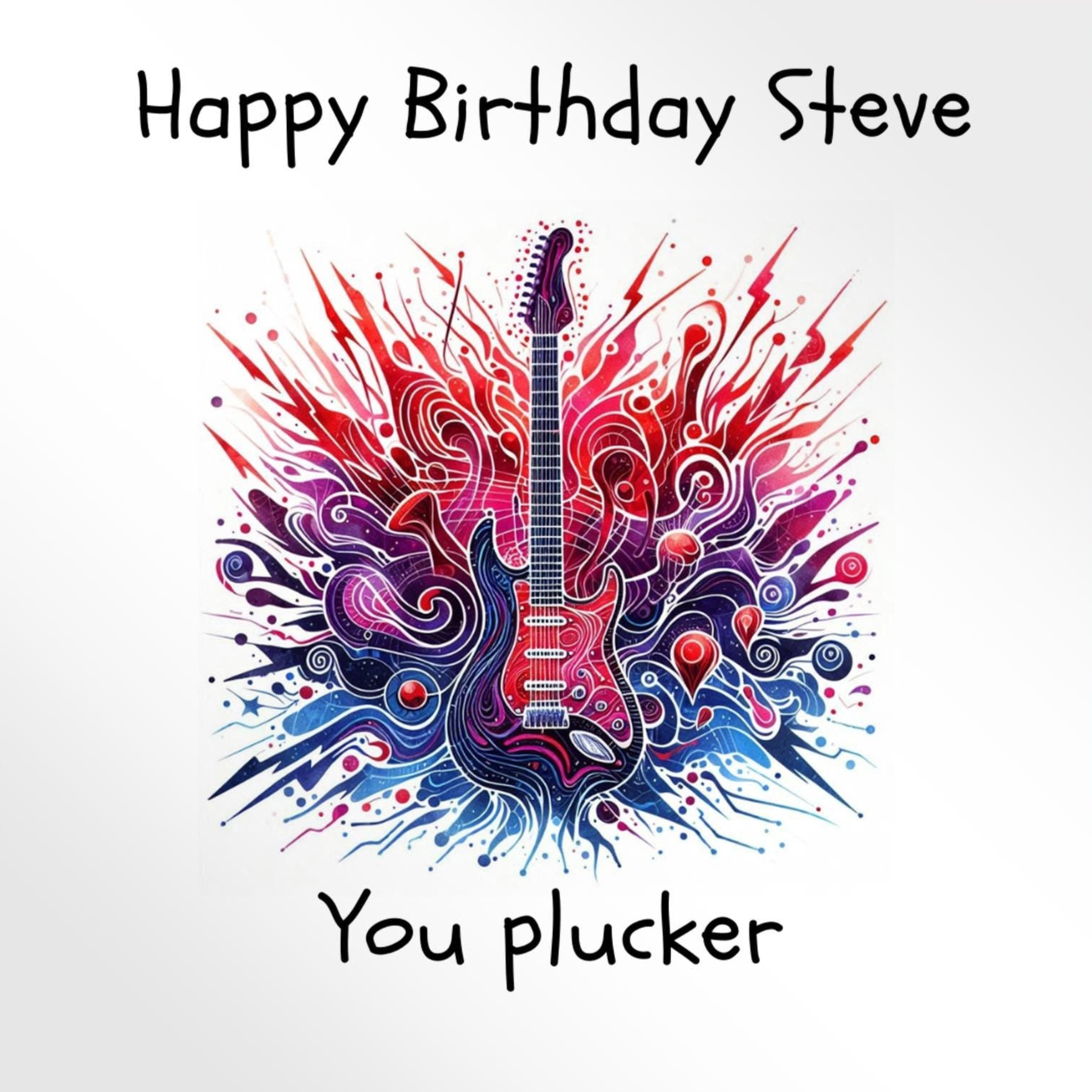 Guitar Birthday card, personalised name,  guitar player