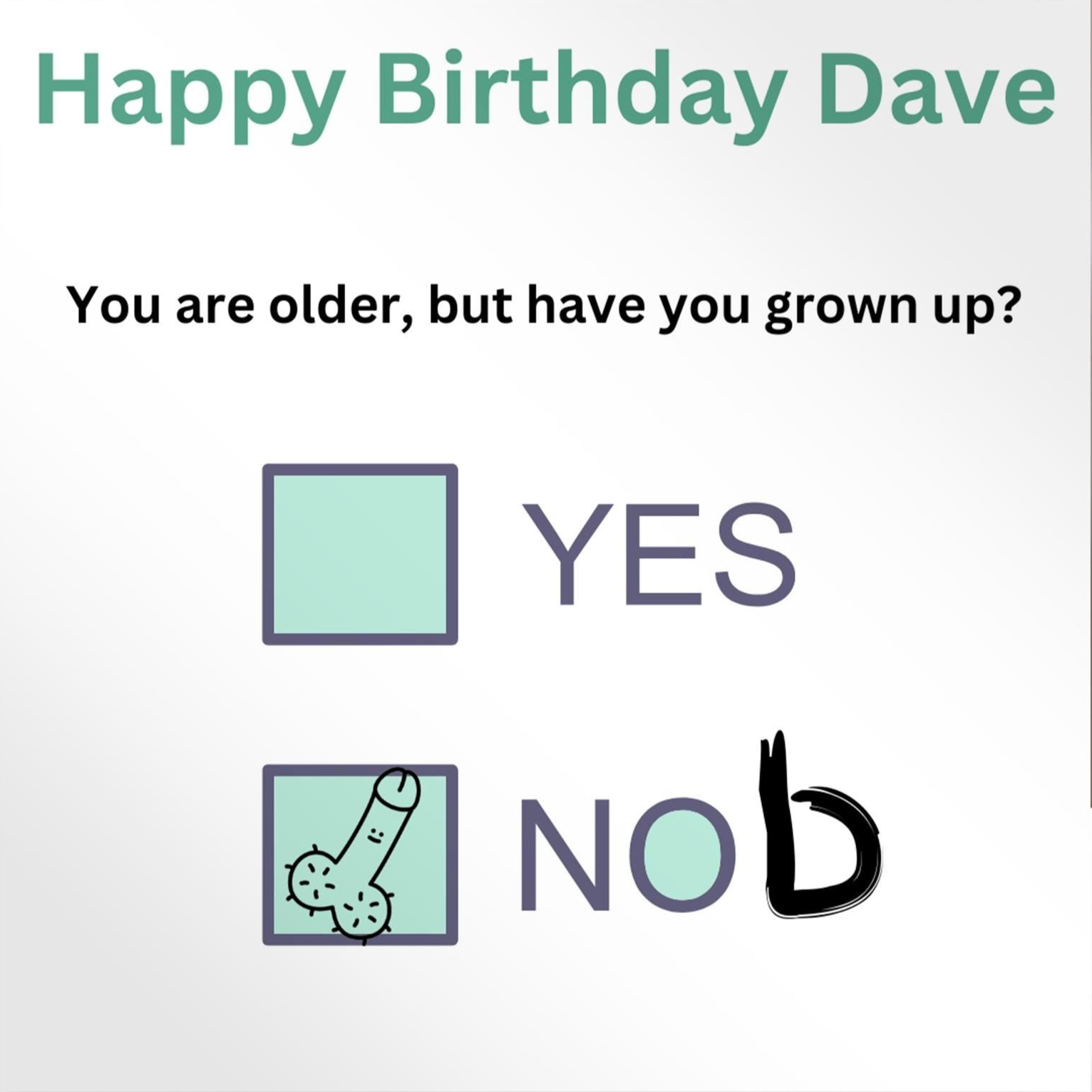 Personalised Birthday card , grown up?  Nob