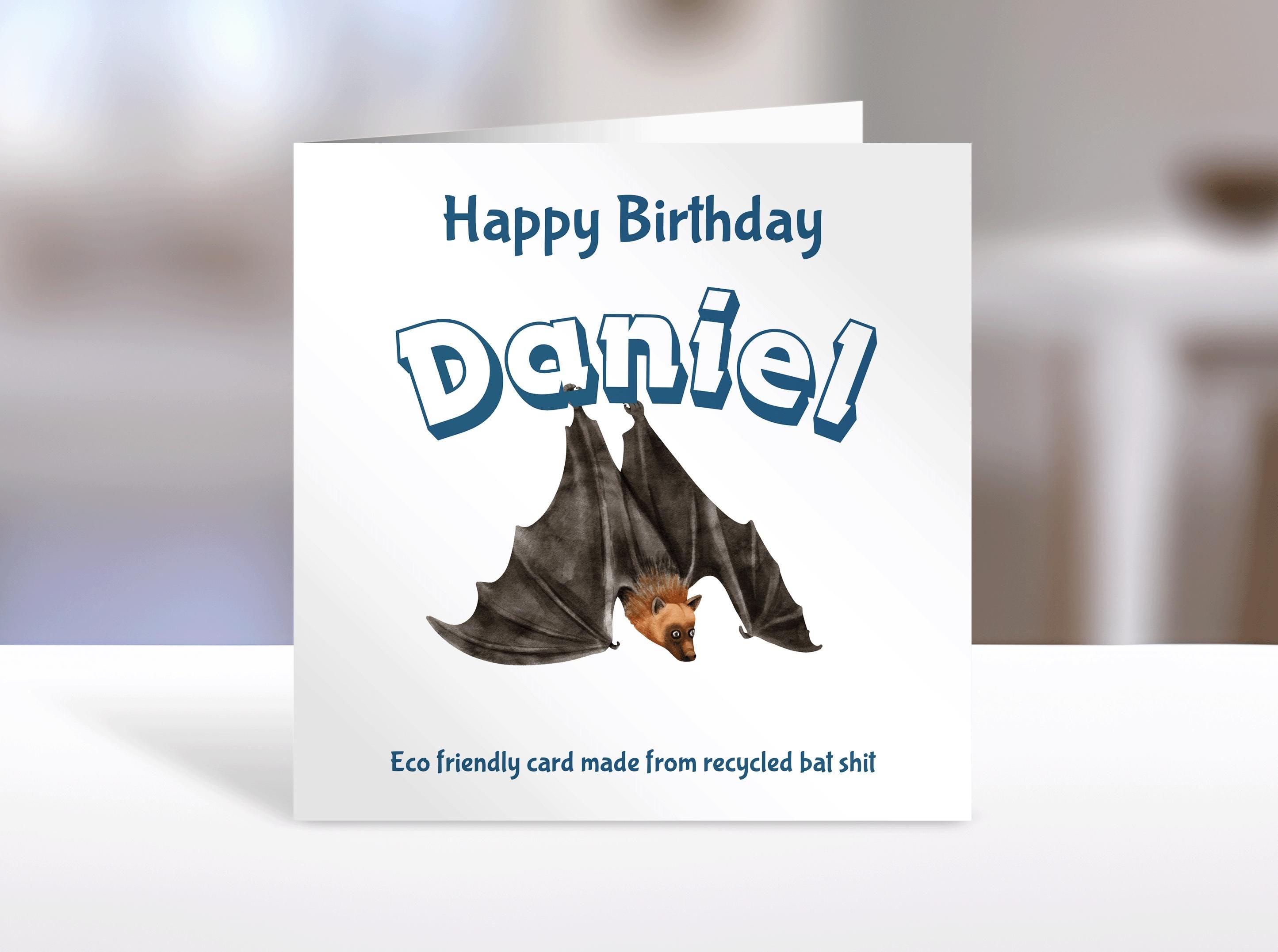 Personalised Birthday card , recycled bat, humorous greeting cards