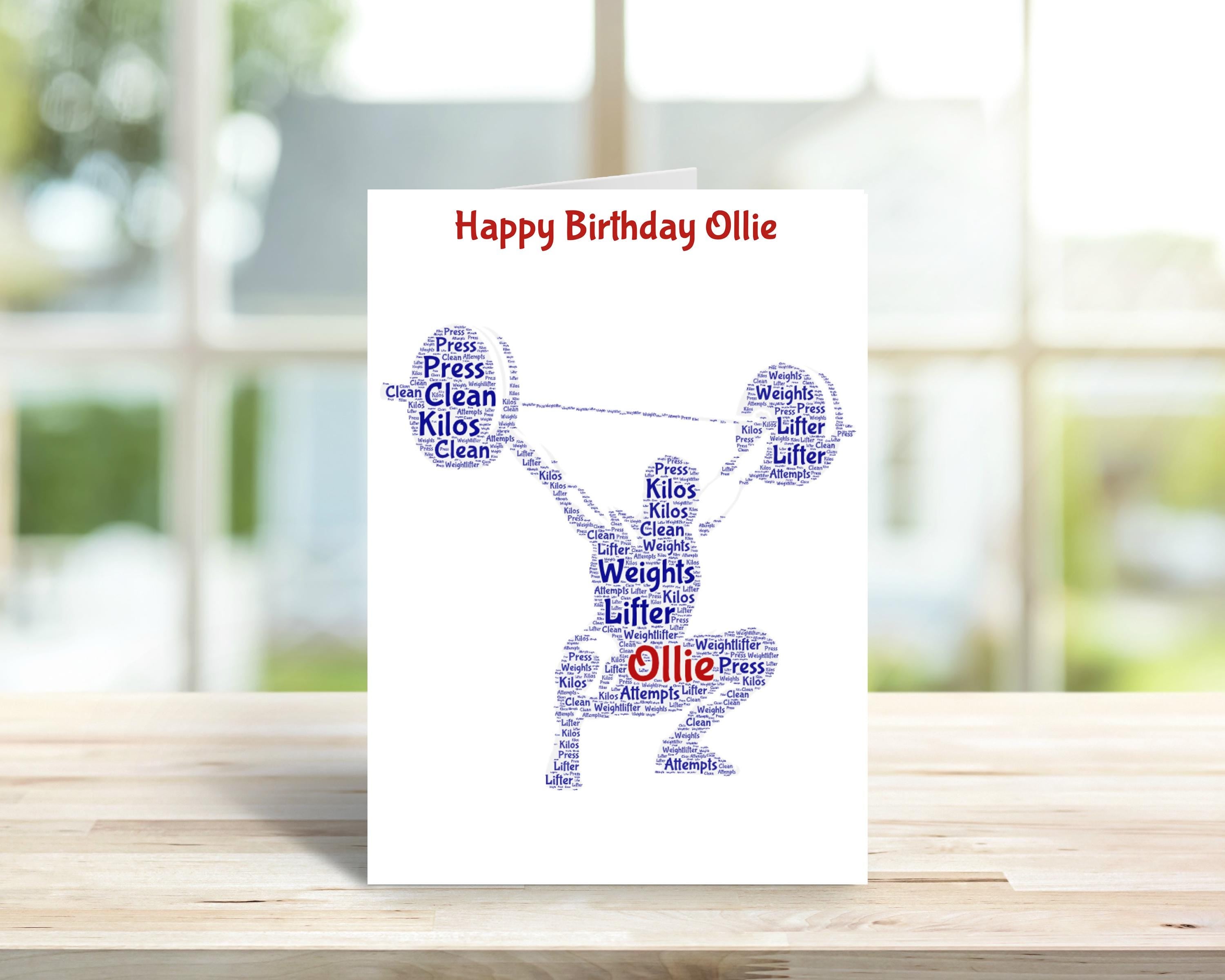 Personalised Weightlifter birthday card, word art | Home Gift | weight lifting Cards | Personalised Family Gift | Weights