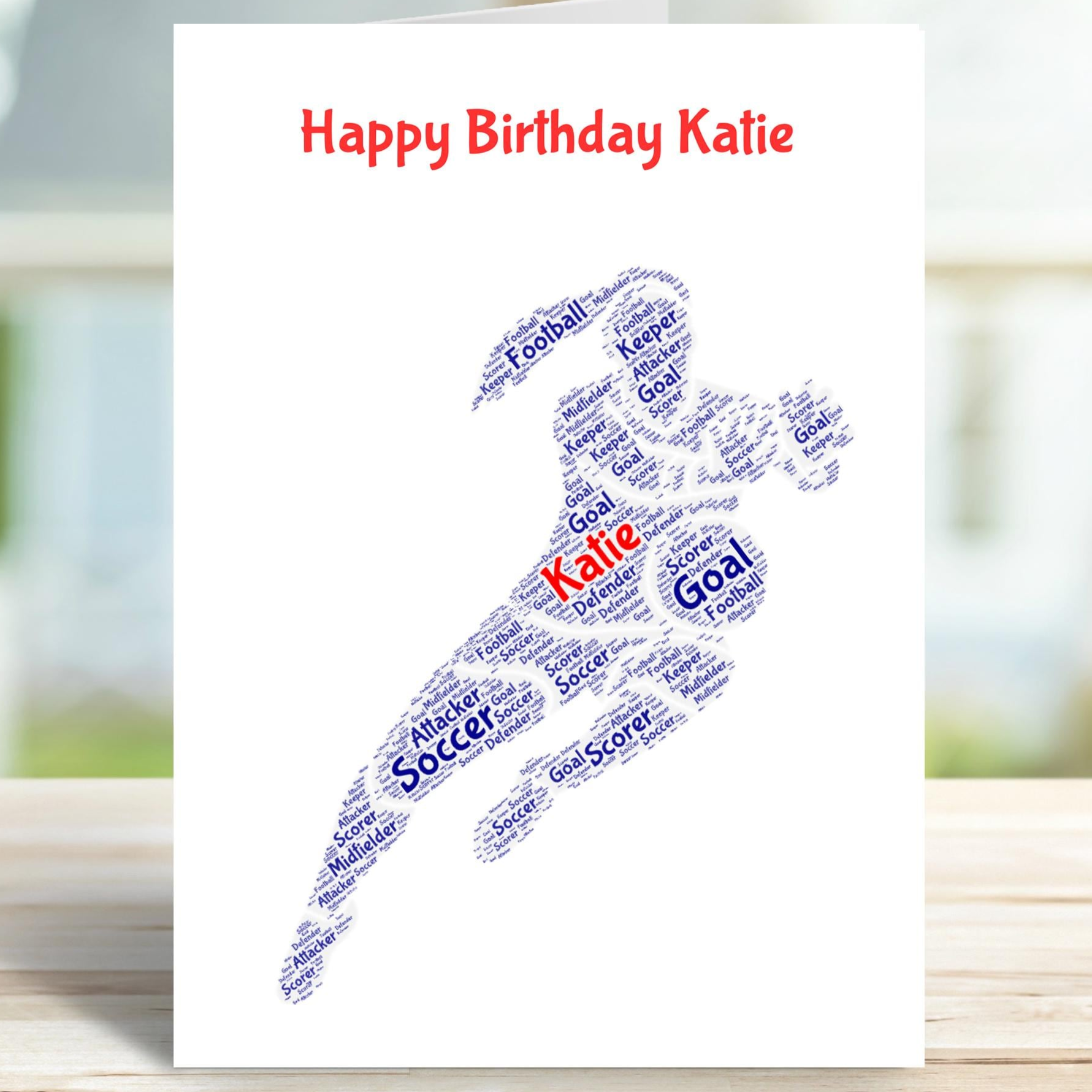 Personalised girl goalkeeper soccer birthday card