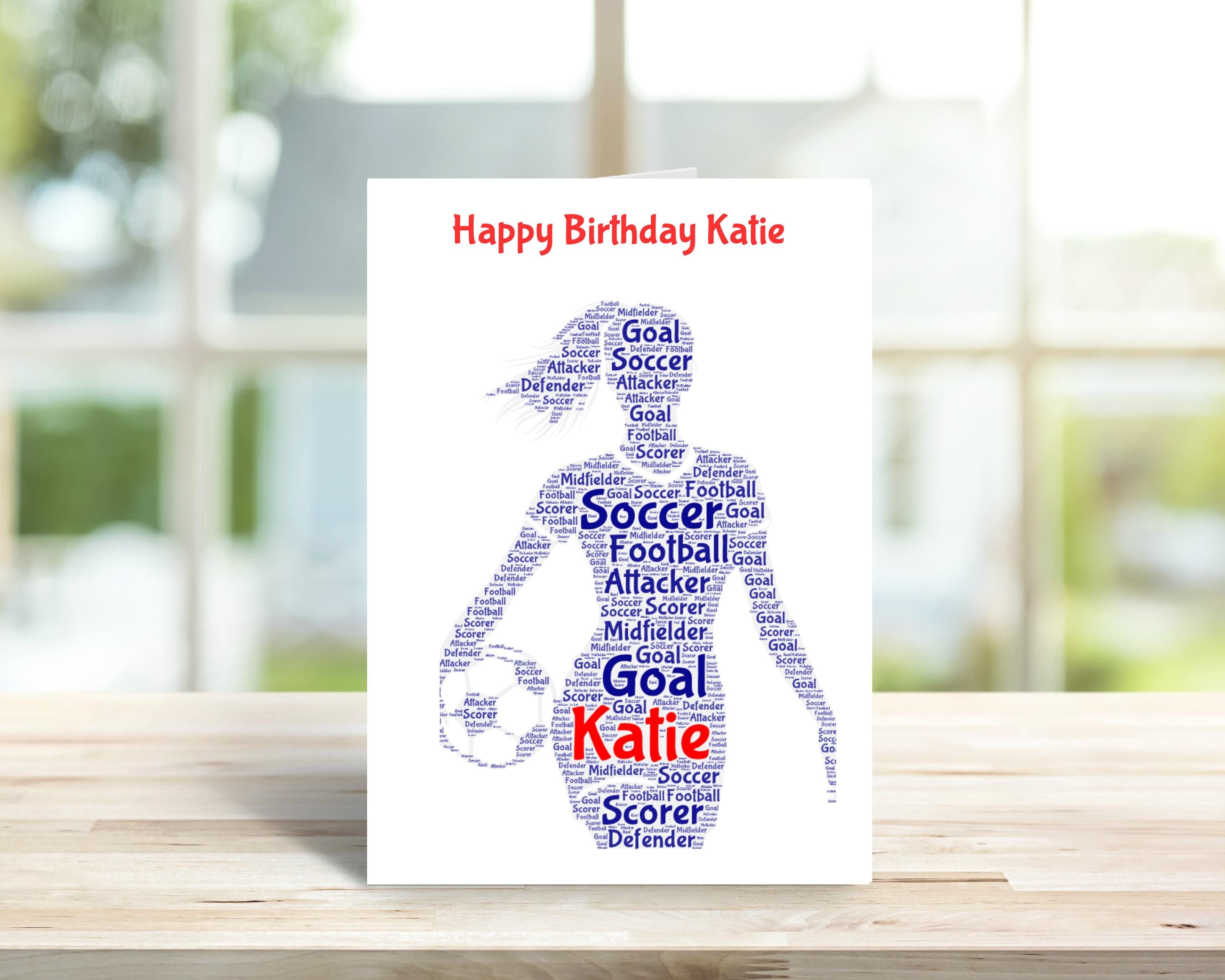 Personalised girls soccer birthday card, female, word art | Home Gift | soccer Cards | Personalised Family Gift | Soccer