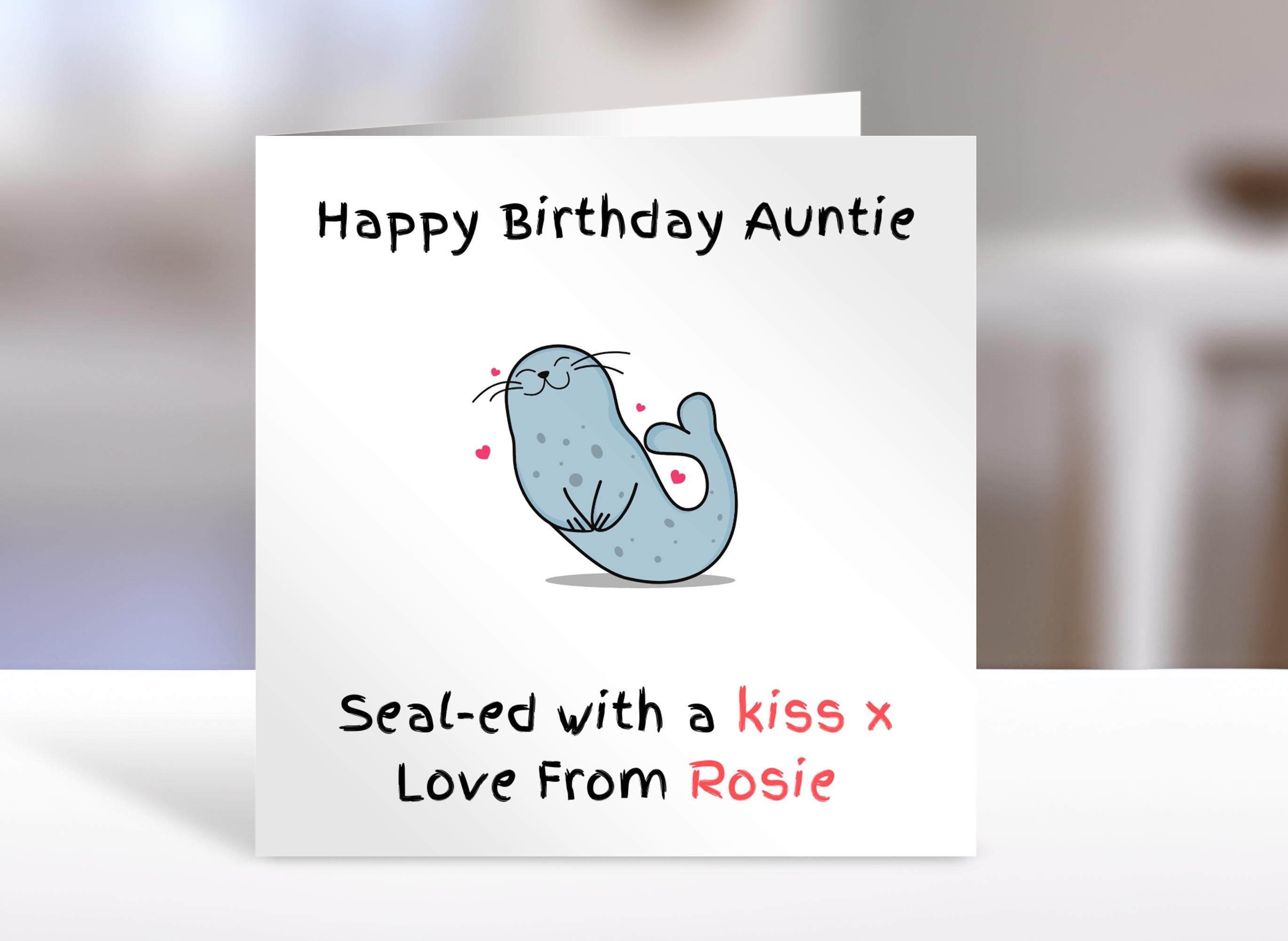 Personalised Auntie birthday card, sealed with a kiss, | Home Gift | greeting Cards | birthday card for Auntie