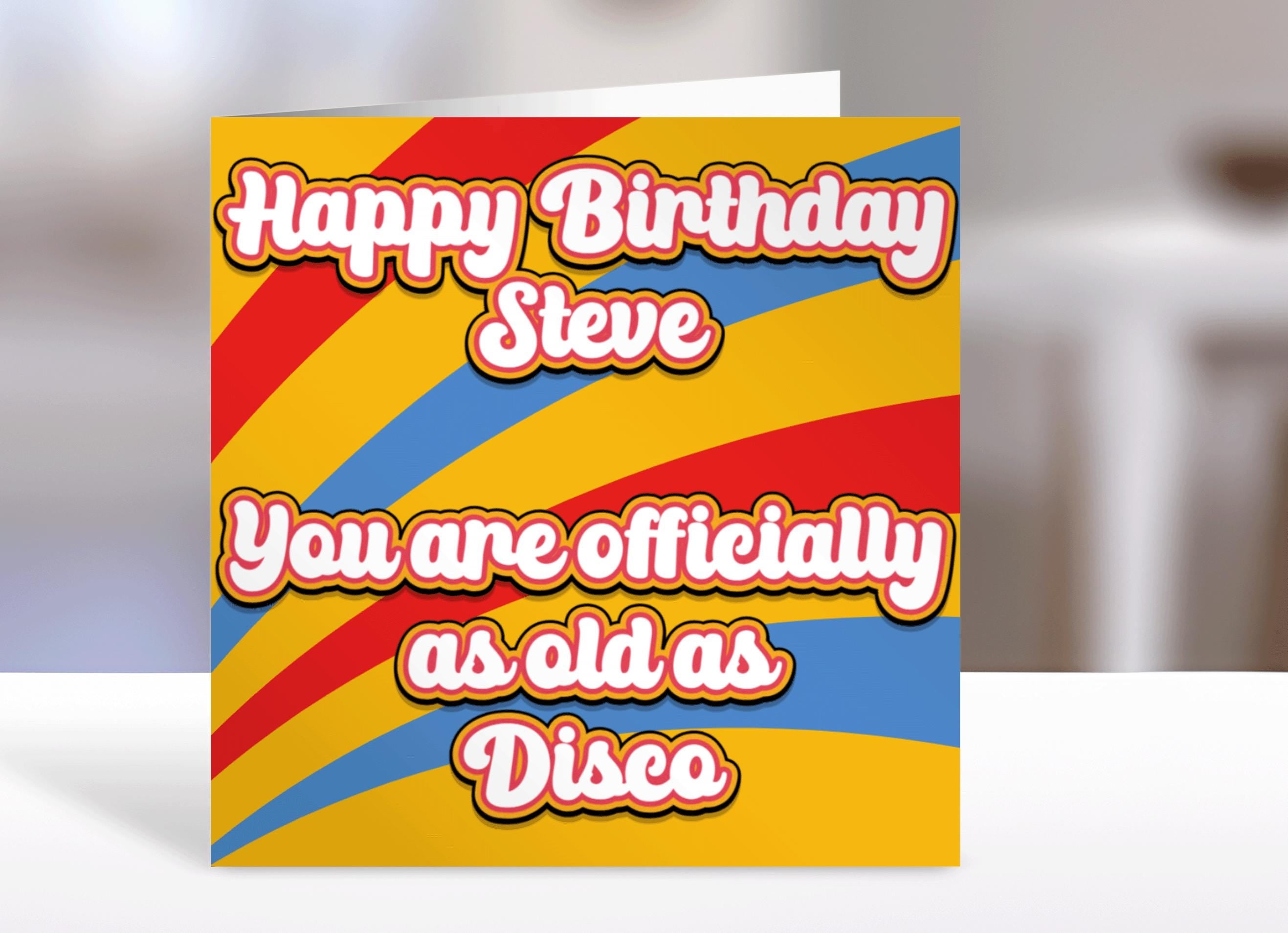 Birthday card, personalised name, as old as disco, humorous greeting cards