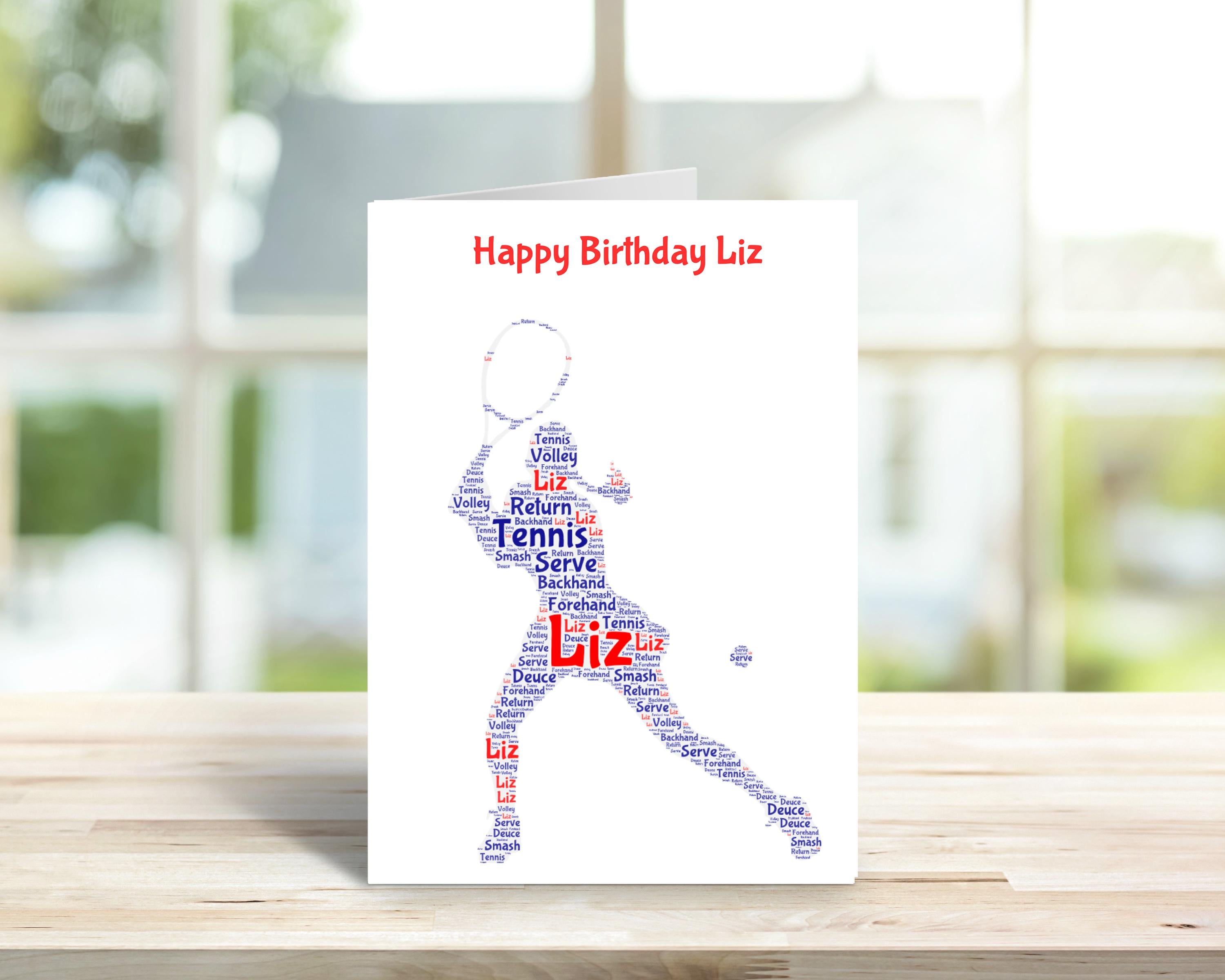 Personalised Tennis birthday card, female tennis| Home Gift |tennis Cards | Personalised Family Gift | Family Illustration | Tennis