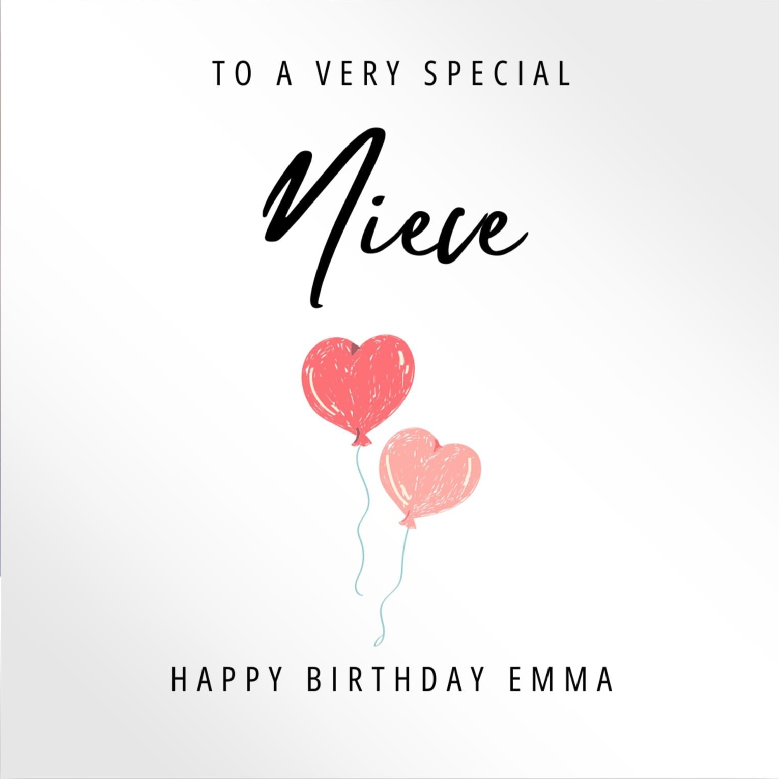 Personalised Niece birthday card,  balloons