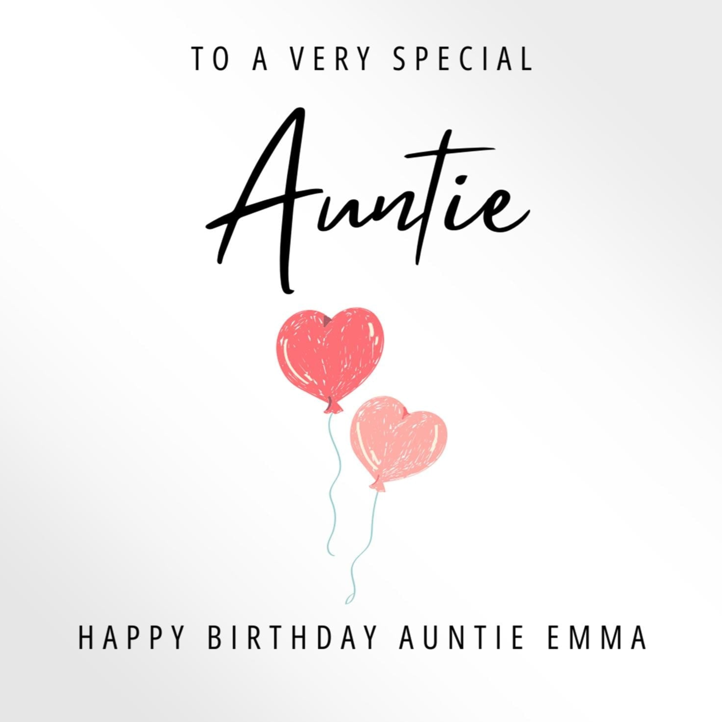 Personalised Auntie birthday card,  balloons