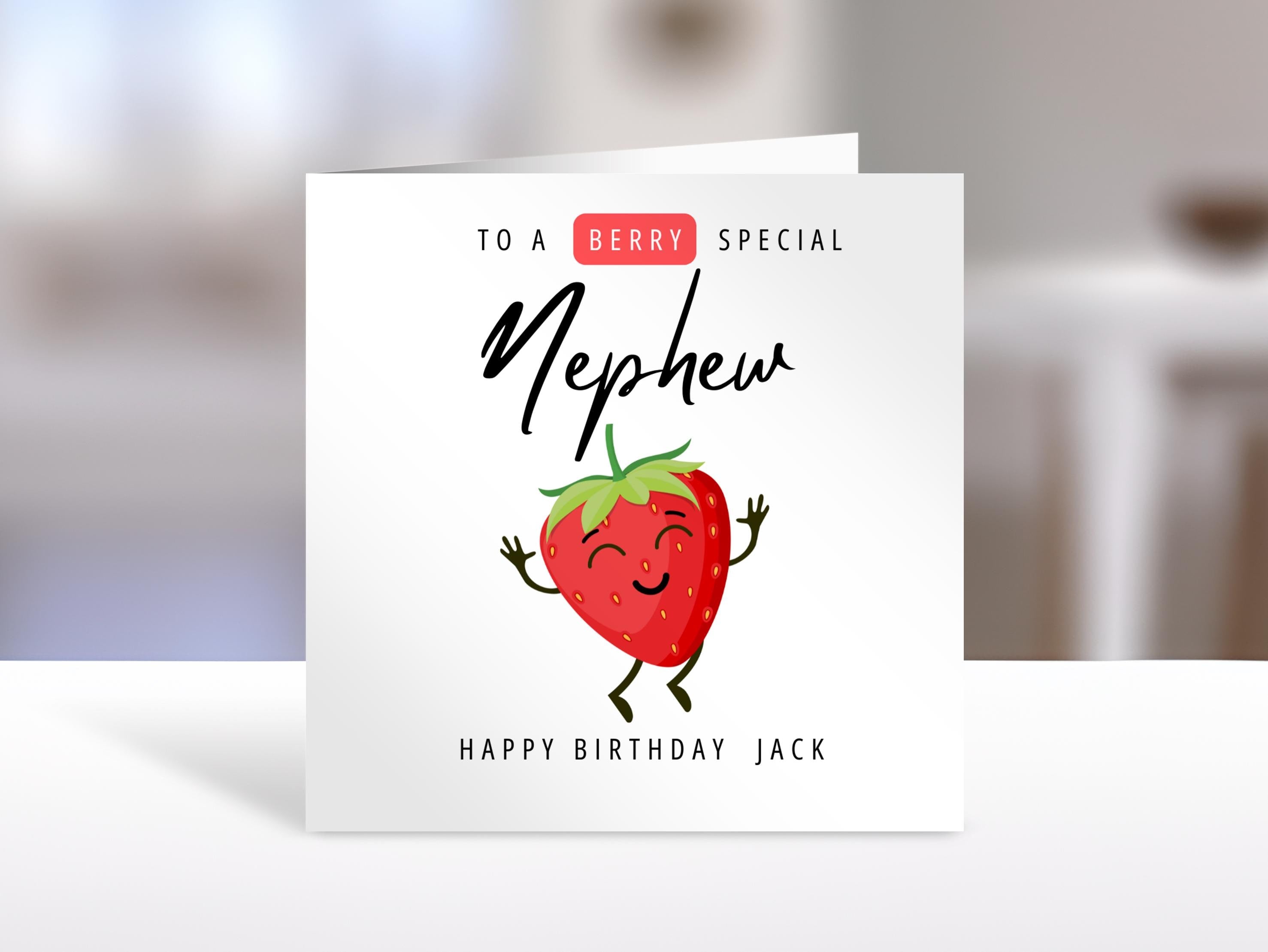 Personalised Nephew birthday card, strawberry | nephew Gift | greeting Cards | birthday card for Nephew