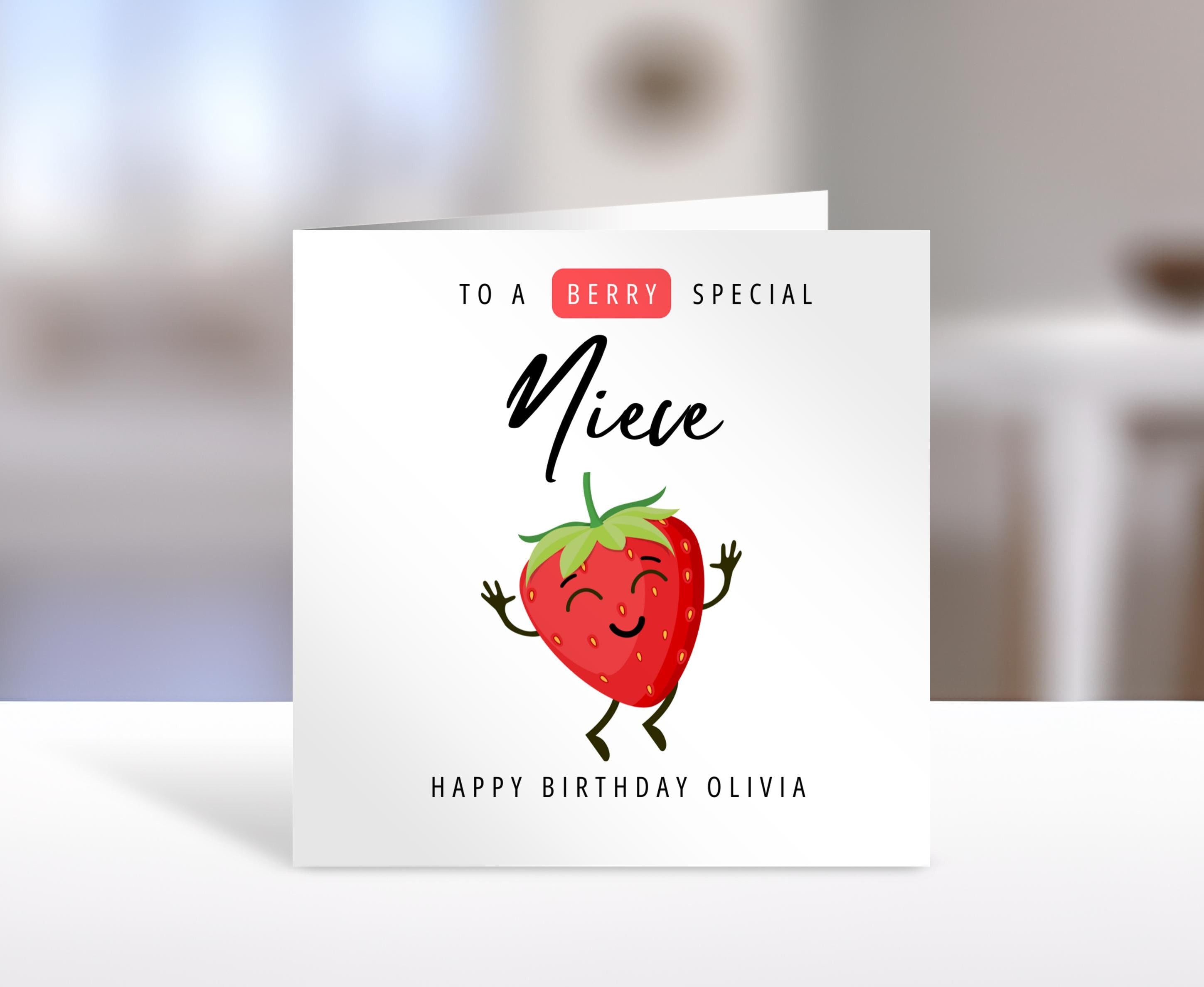 Personalised Niece birthday card, strawberry | niece Gift | greeting Cards | birthday card for Niece