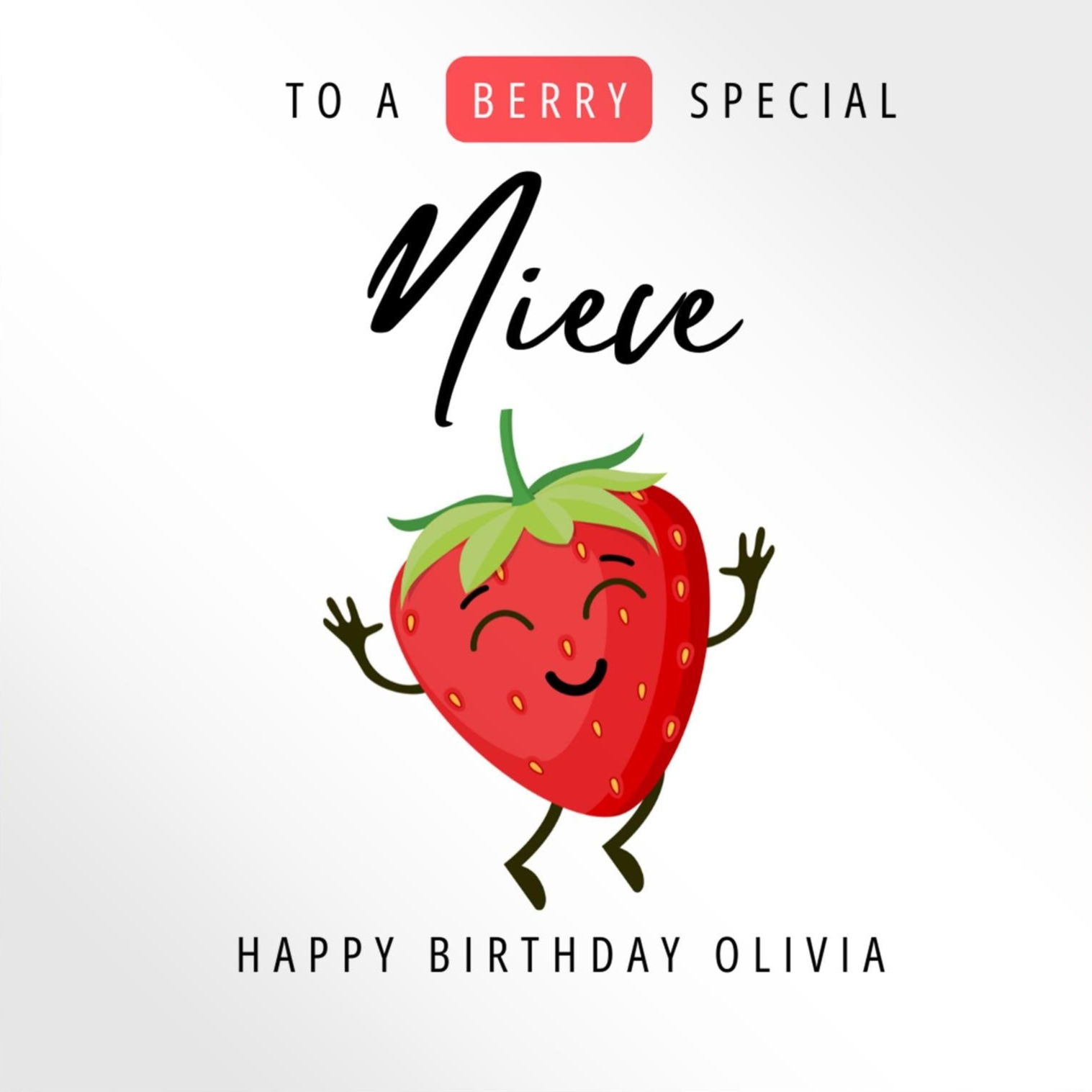 Personalised Niece birthday card,  strawberry